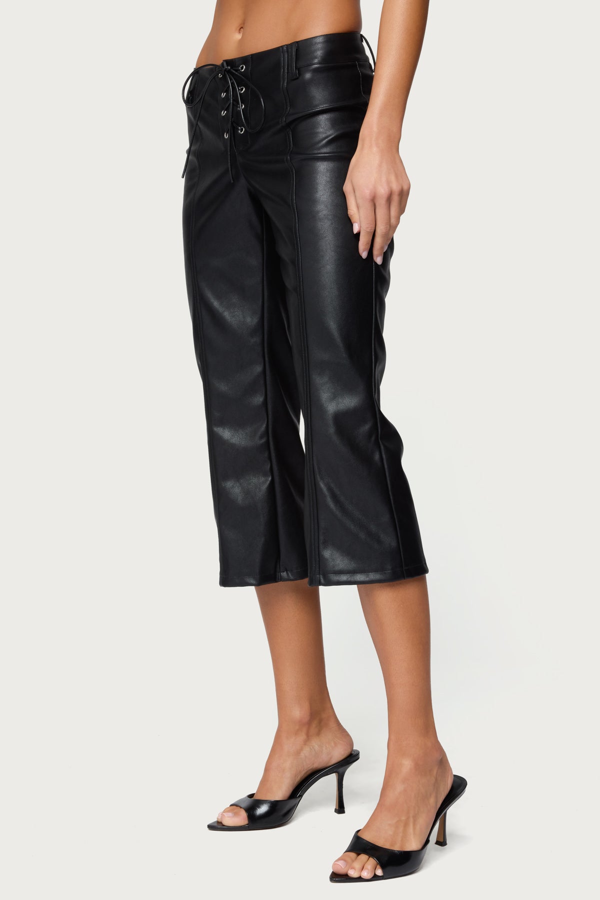 Lexy Faux Leather Flared Capri Pants-Milans Time