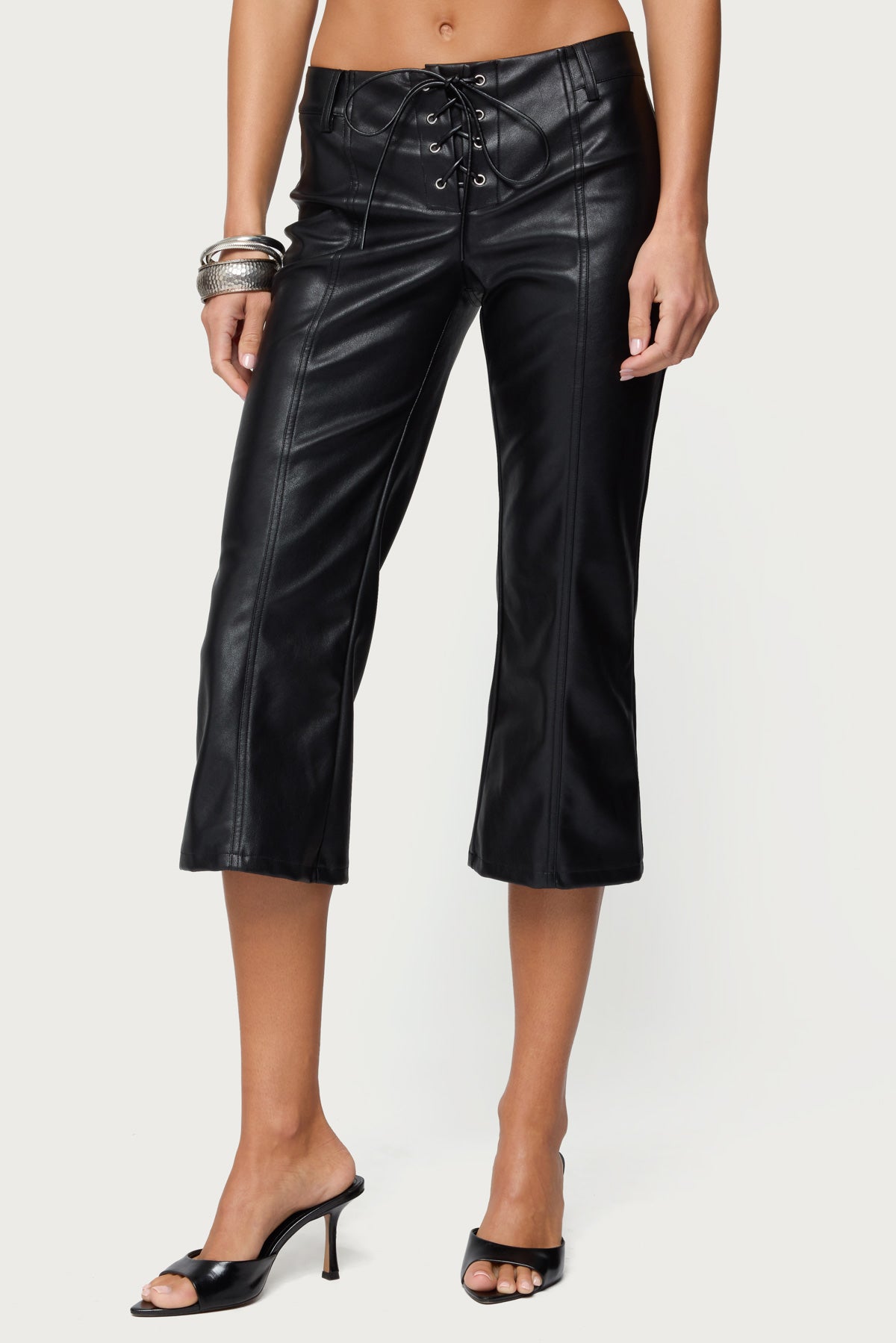 Lexy Faux Leather Flared Capri Pants-Milans Time