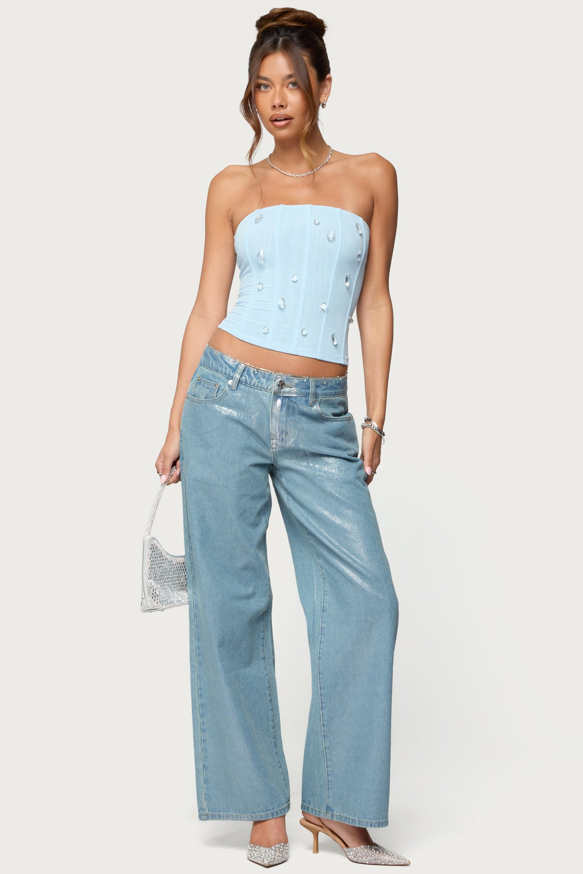 Lexah Faux Crystal Strapless Mesh Corset-Milans Time