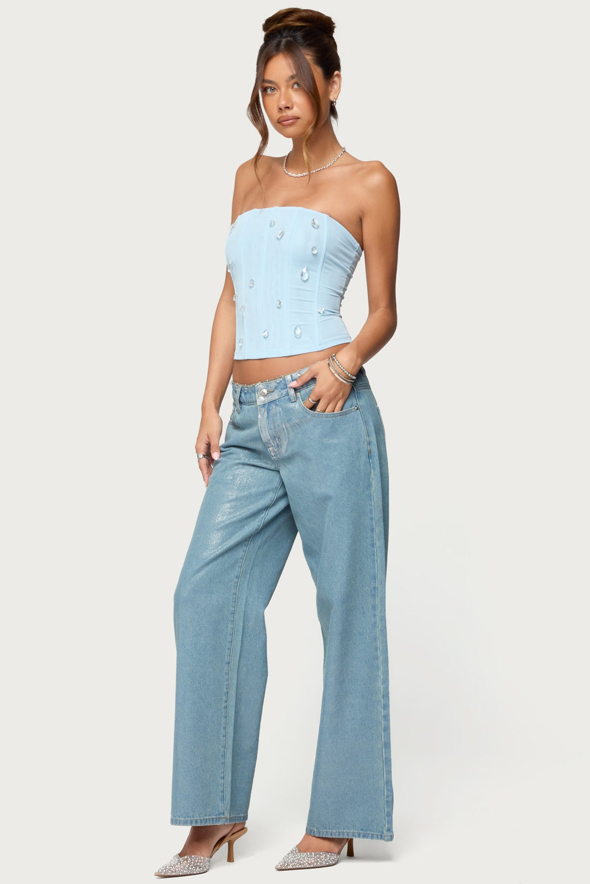 Lexah Faux Crystal Strapless Mesh Corset-Milans Time