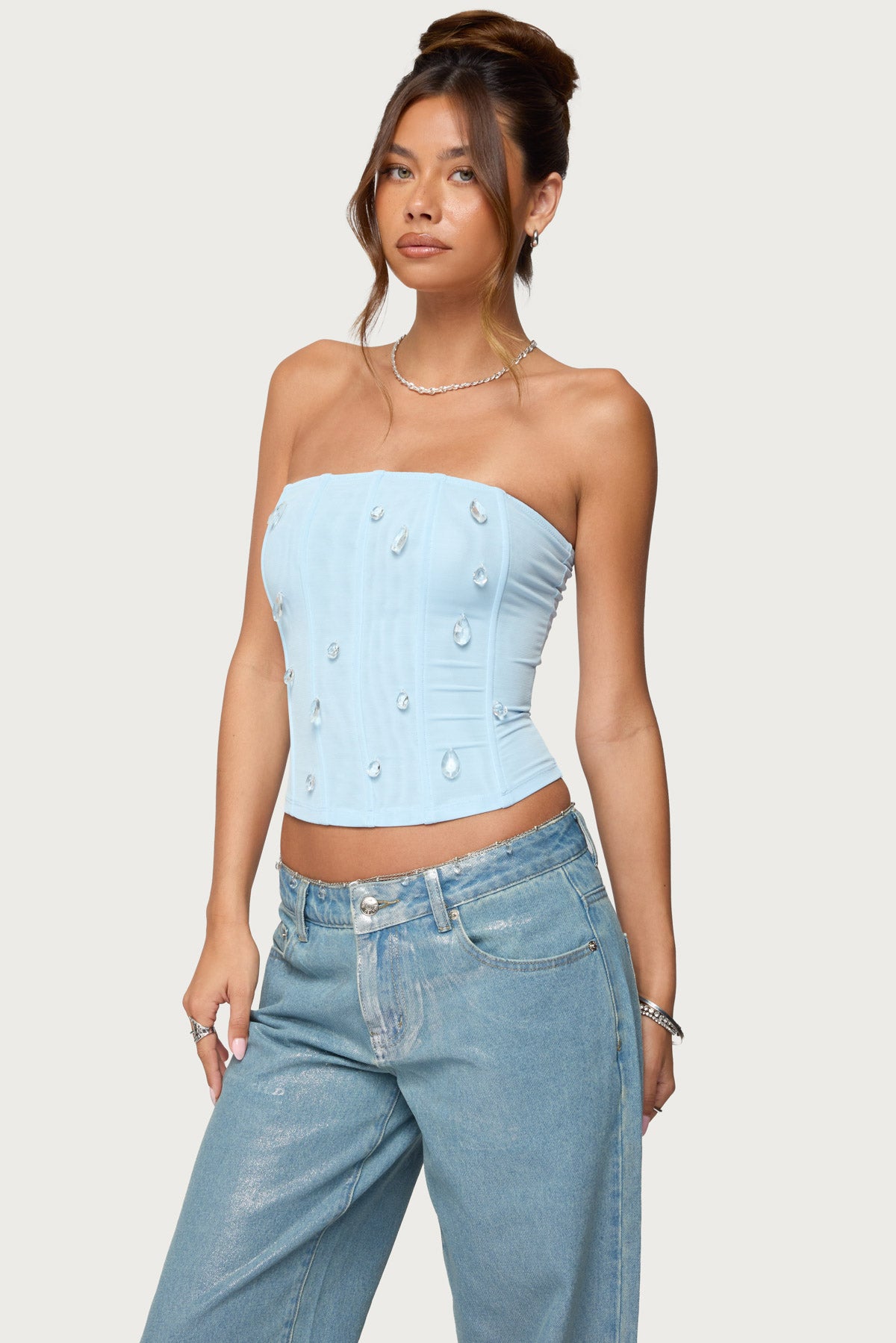 Lexah Faux Crystal Strapless Mesh Corset-Milans Time