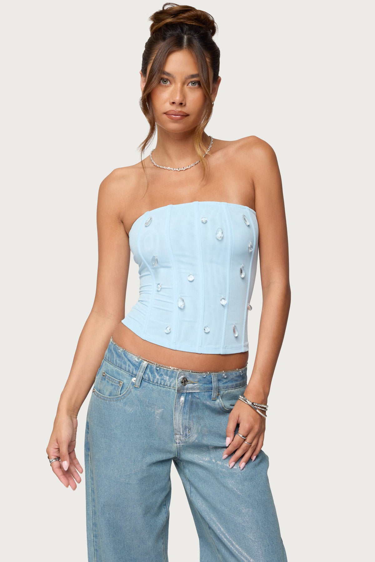 Lexah Faux Crystal Strapless Mesh Corset-Milans Time