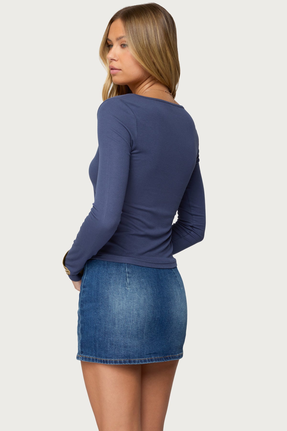 Notch Scoop Neck Long Sleeve Top-Milans Time