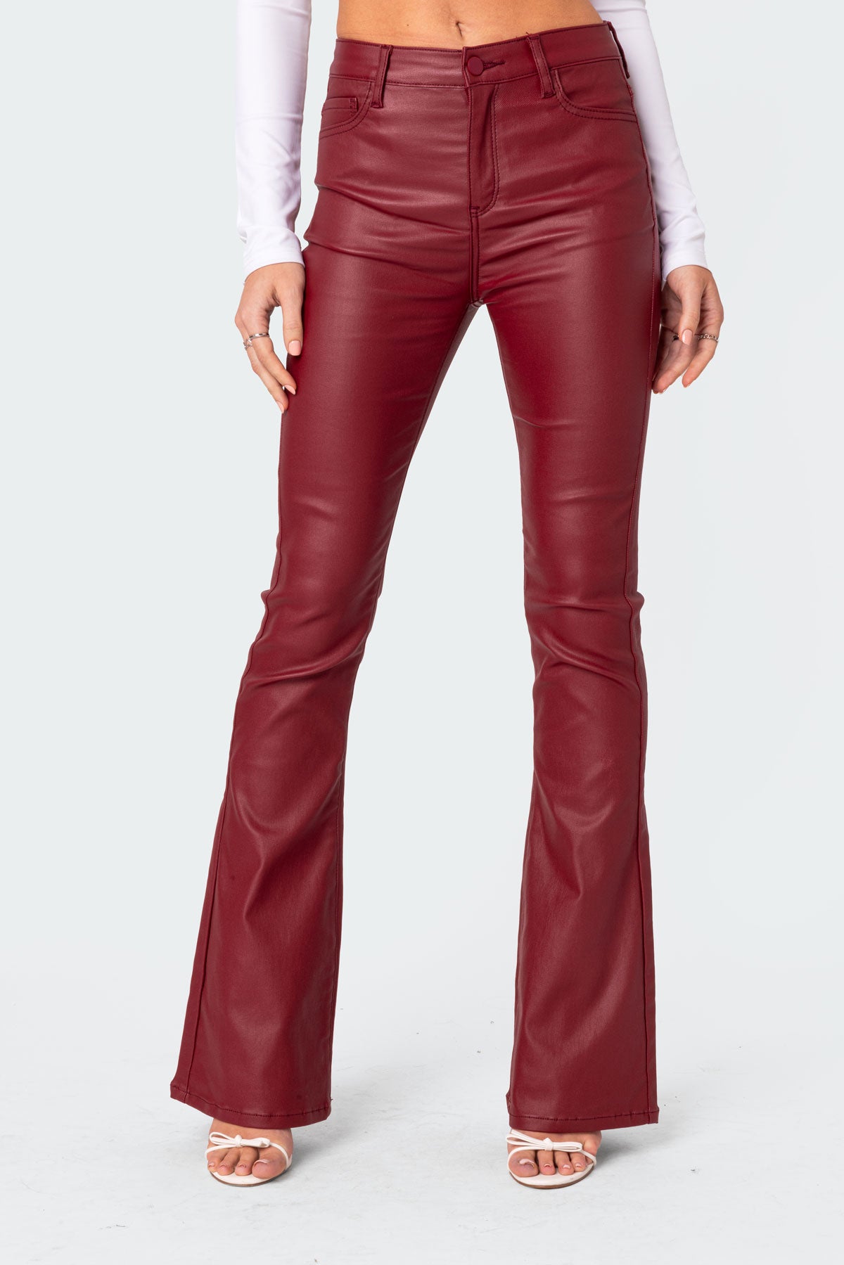 Luna Faux Leather Mid Rise Flared Jeans-Milans Time