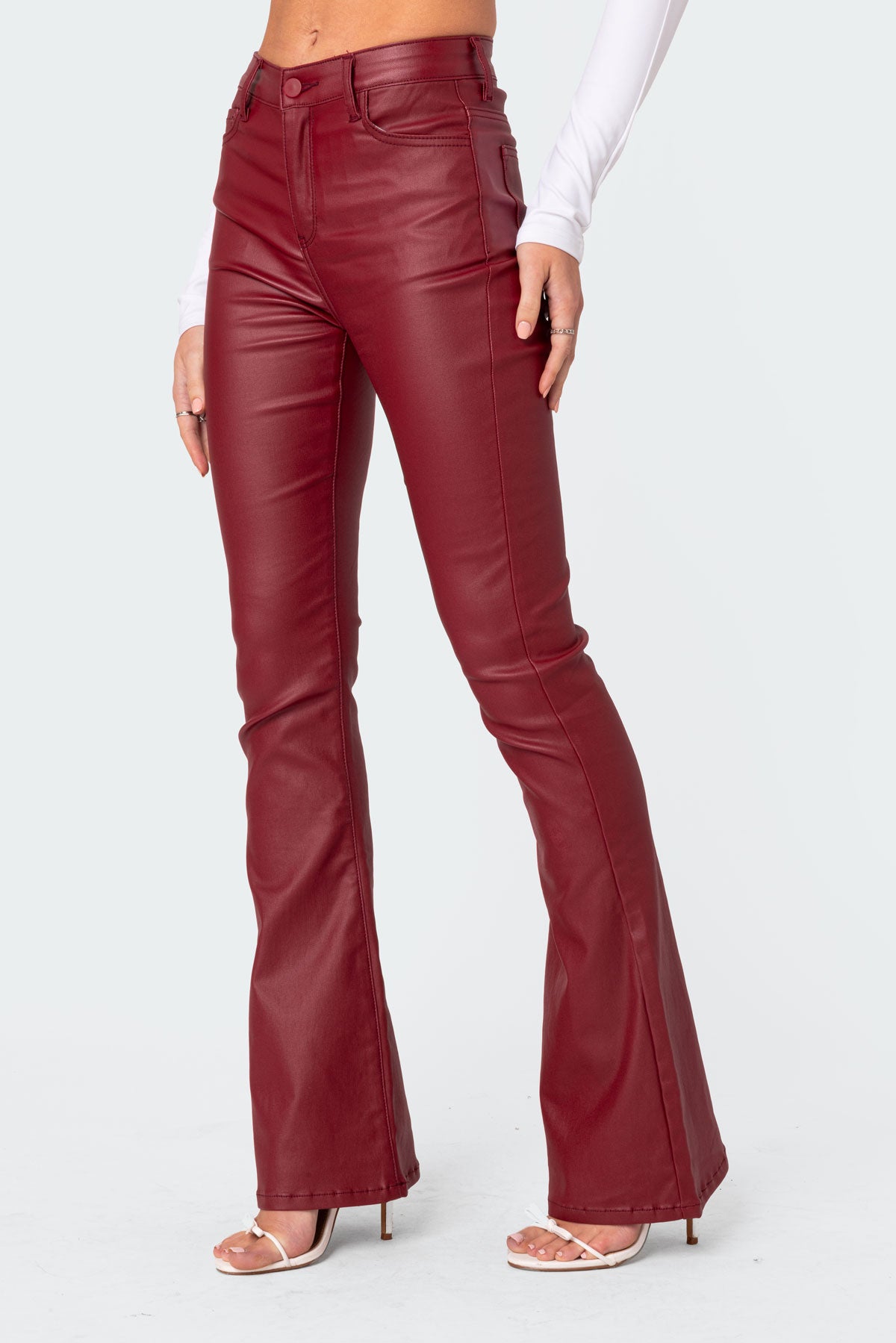 Luna Faux Leather Mid Rise Flared Jeans-Milans Time