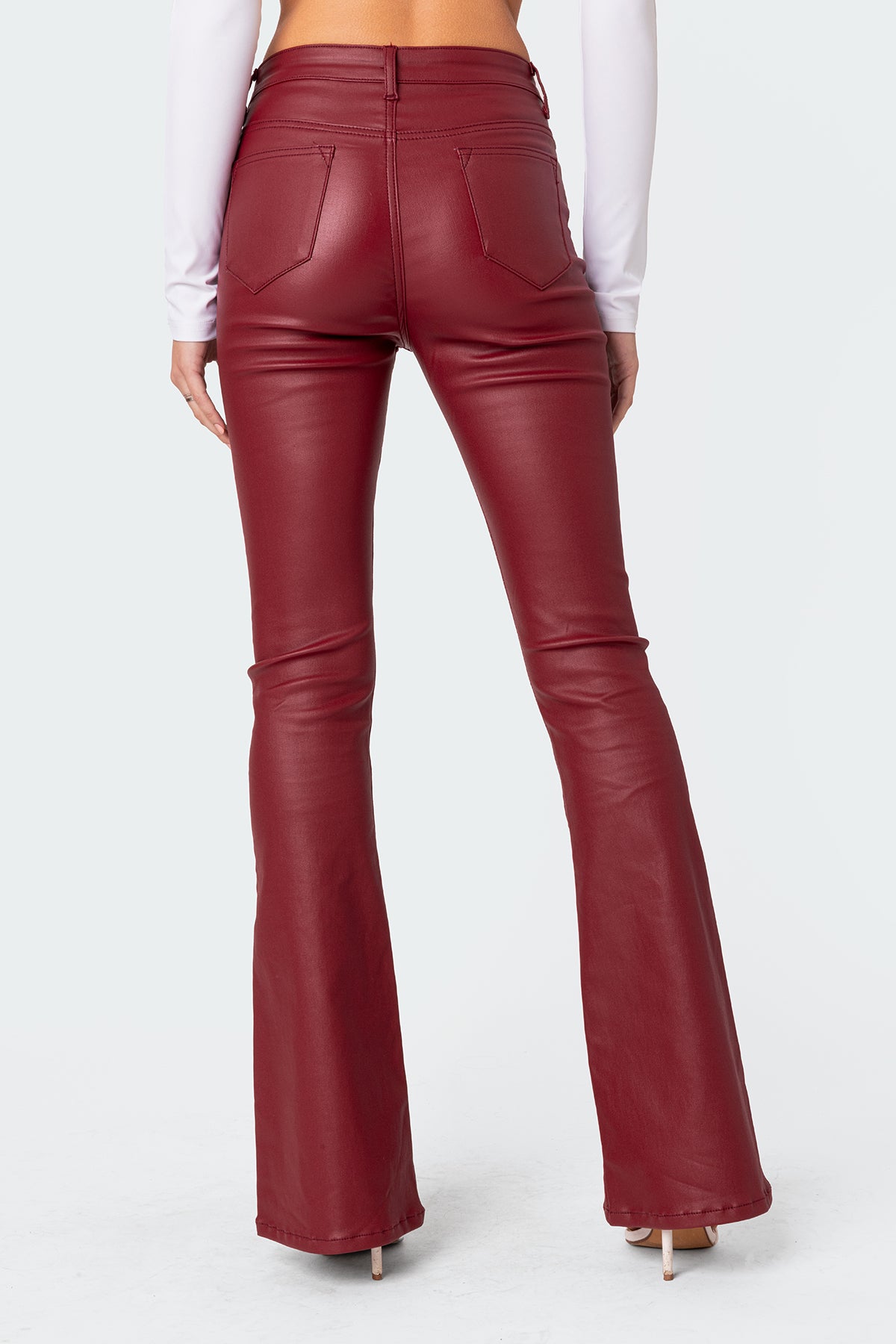 Luna Faux Leather Mid Rise Flared Jeans-Milans Time