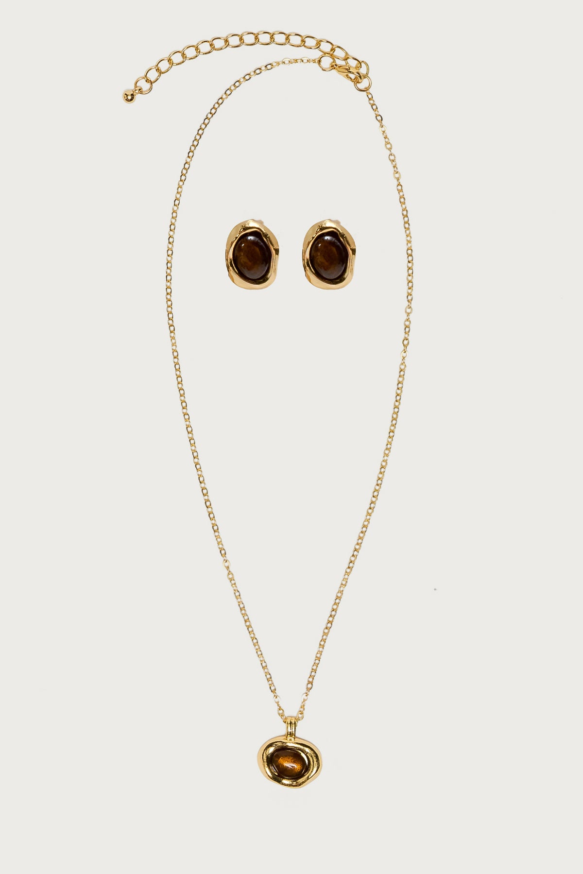 Abstract Oval Pendant Necklace & Earring Set-Milans Time