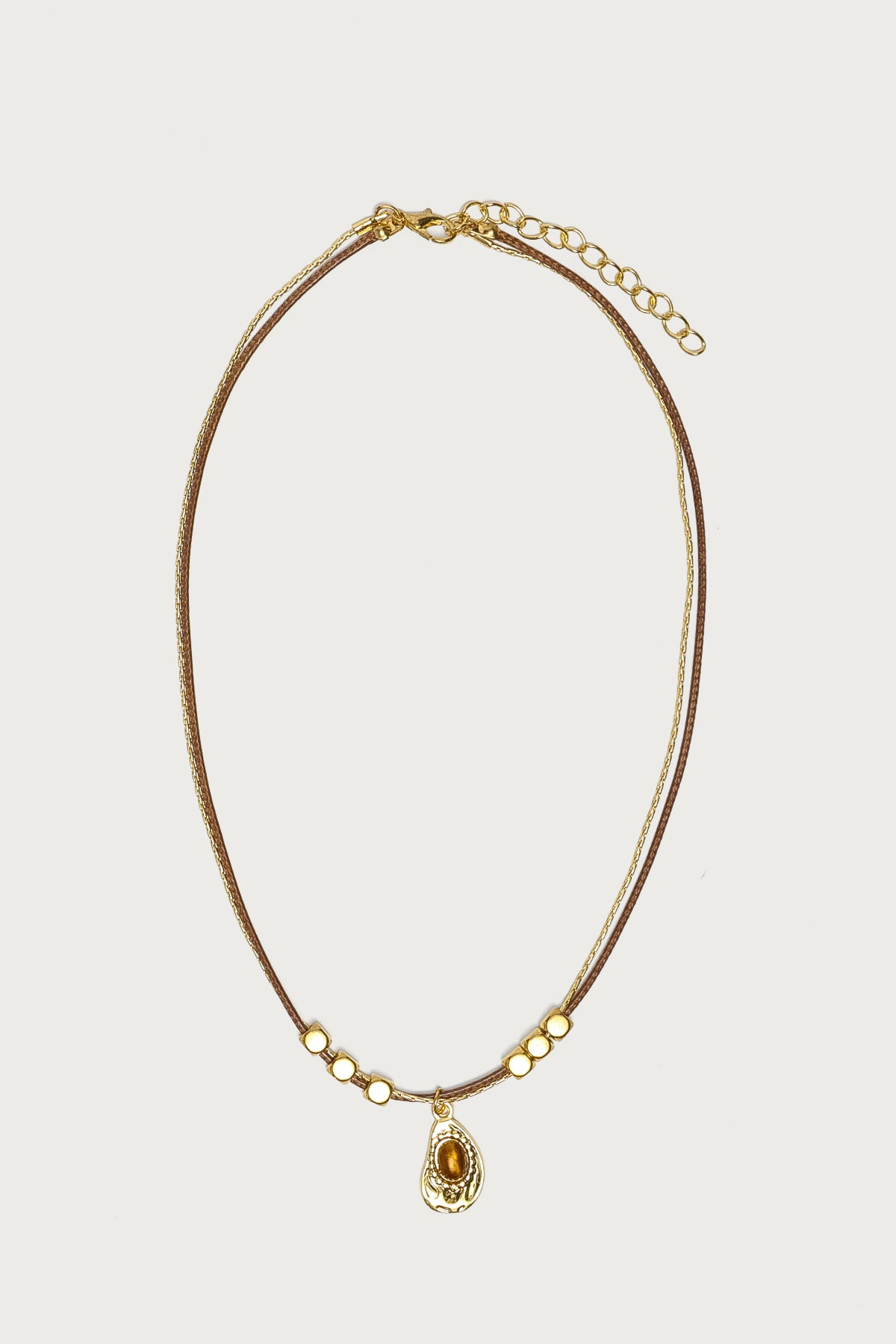 Oval Stone Pendant Cord Necklace-Milans Time