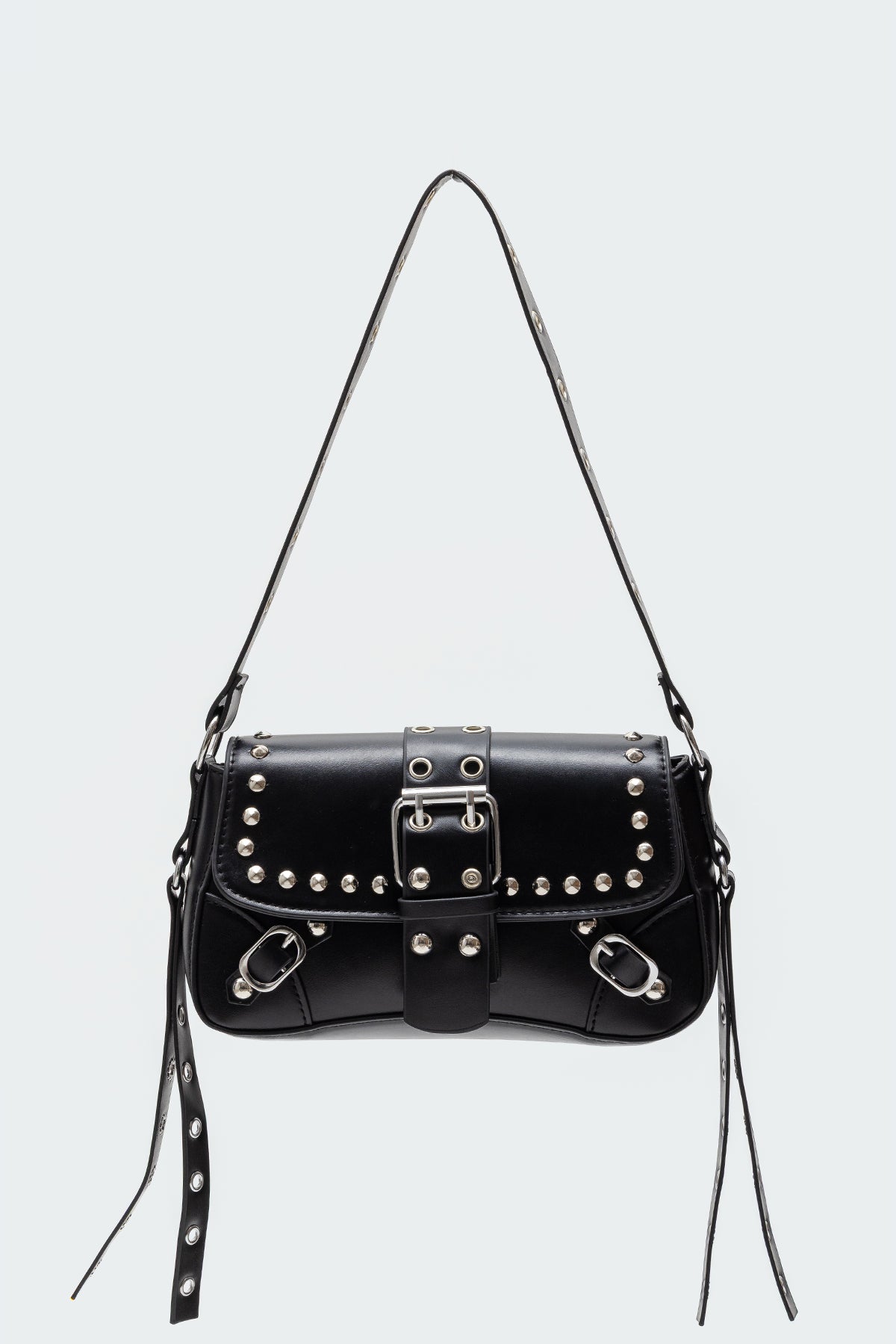 Stud & Buckle Faux Leather Bag-Milans Time