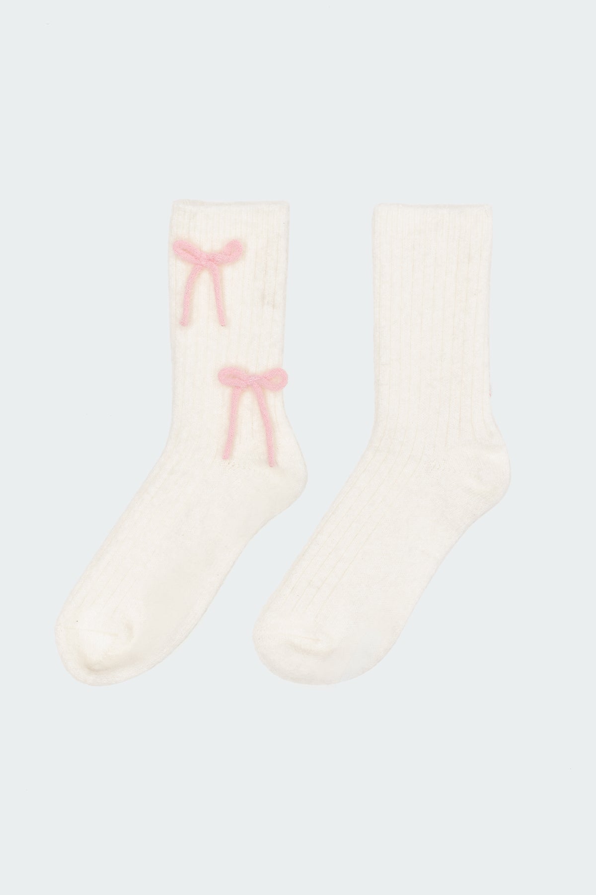 Knit Bow Fuzzy Socks-Milans Time