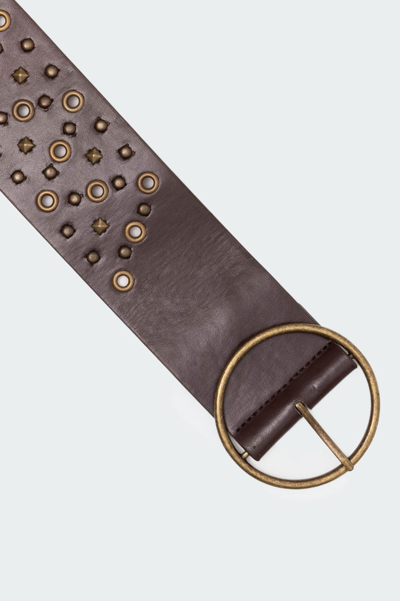 Stud & Grommet Faux Leather Belt-Milans Time