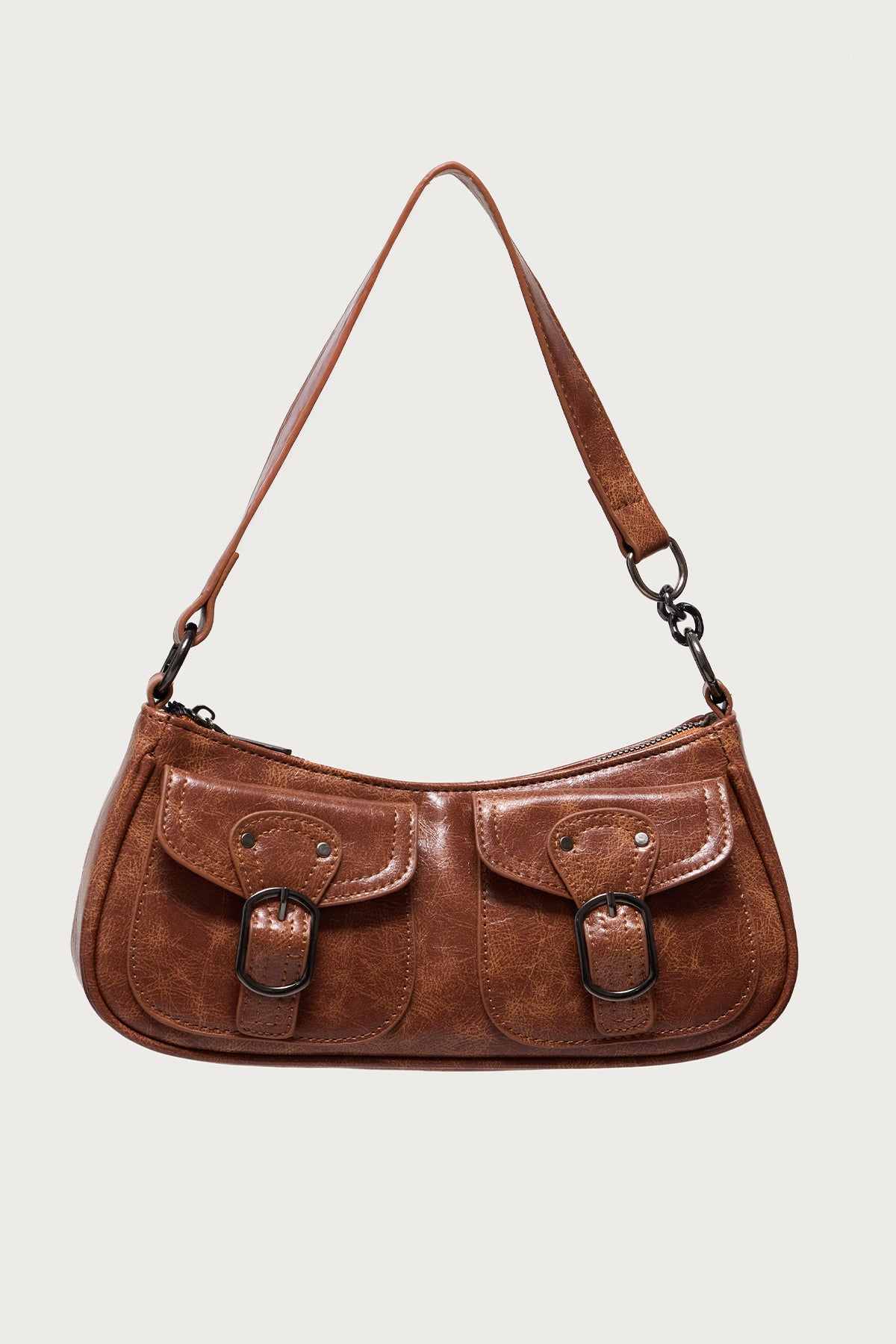 Distressed Faux Leather Buckle Bag-Milans Time