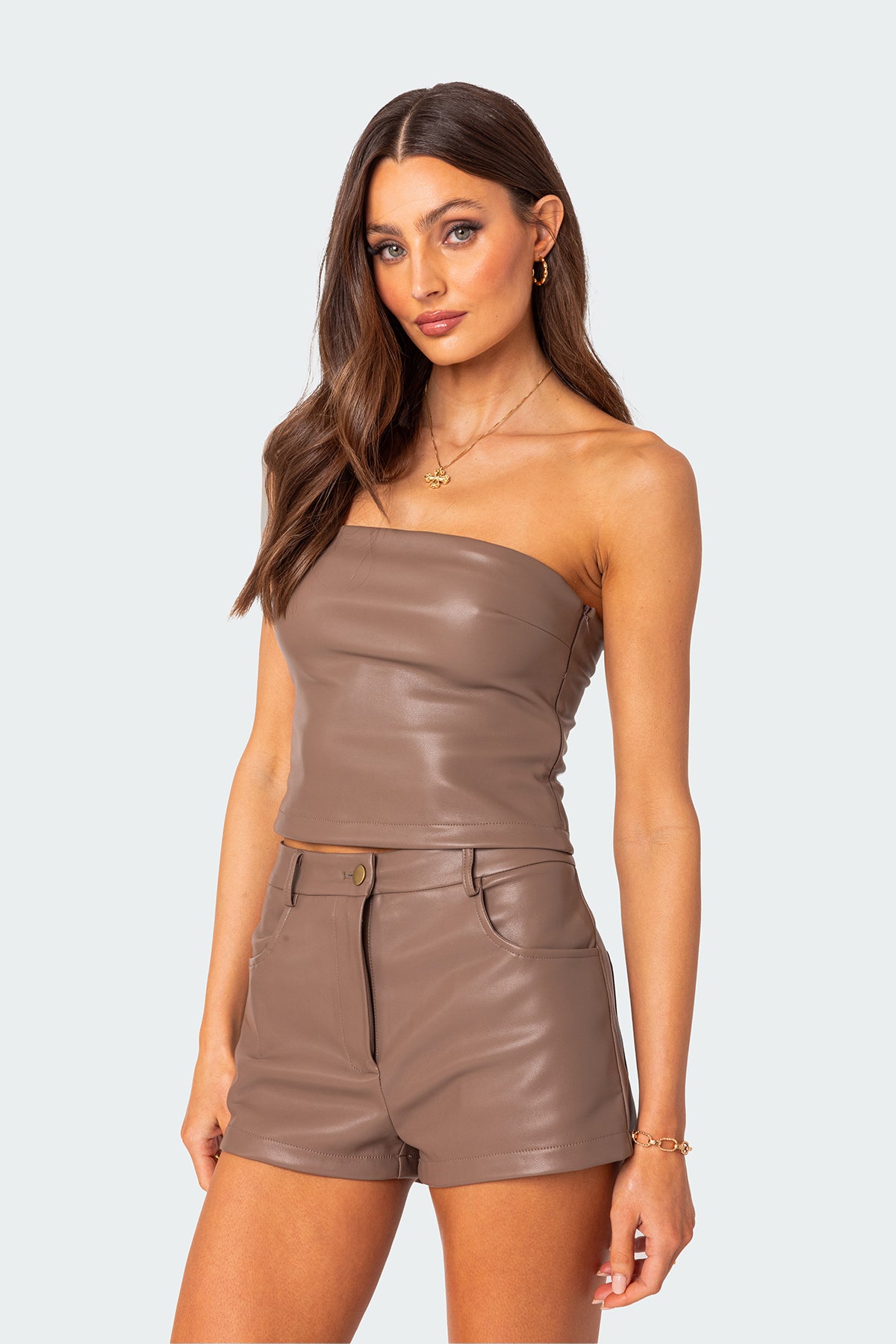 Martine Faux Leather Tube Top-Milans Time