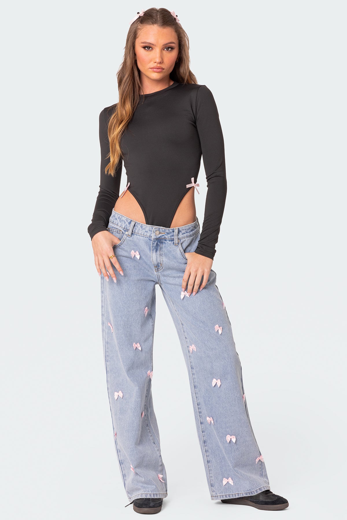 Lucille Bow Low Rise Baggy Jeans-Milans Time