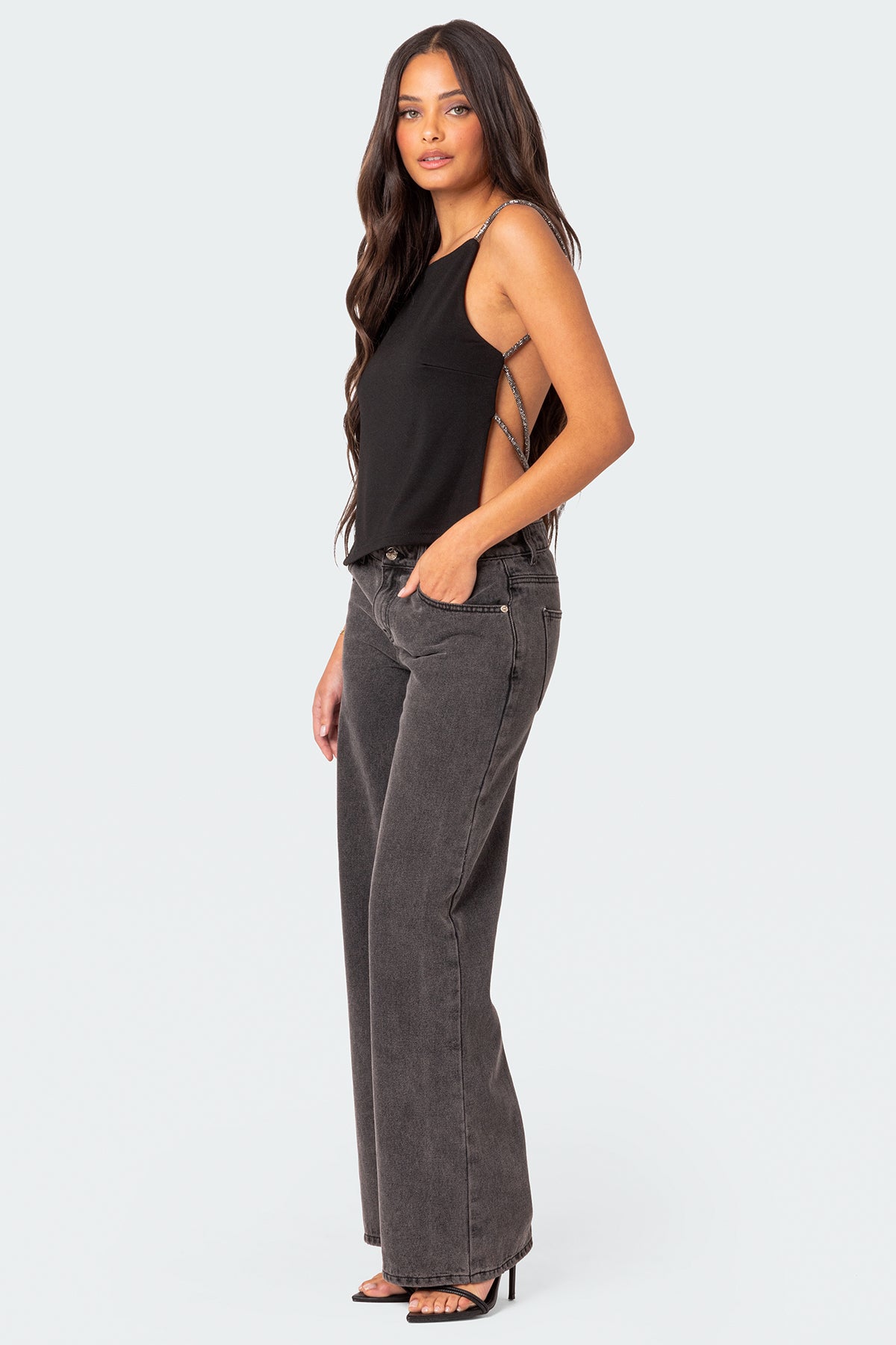 Karli Rhinestone Strap Open Back Top-Milans Time