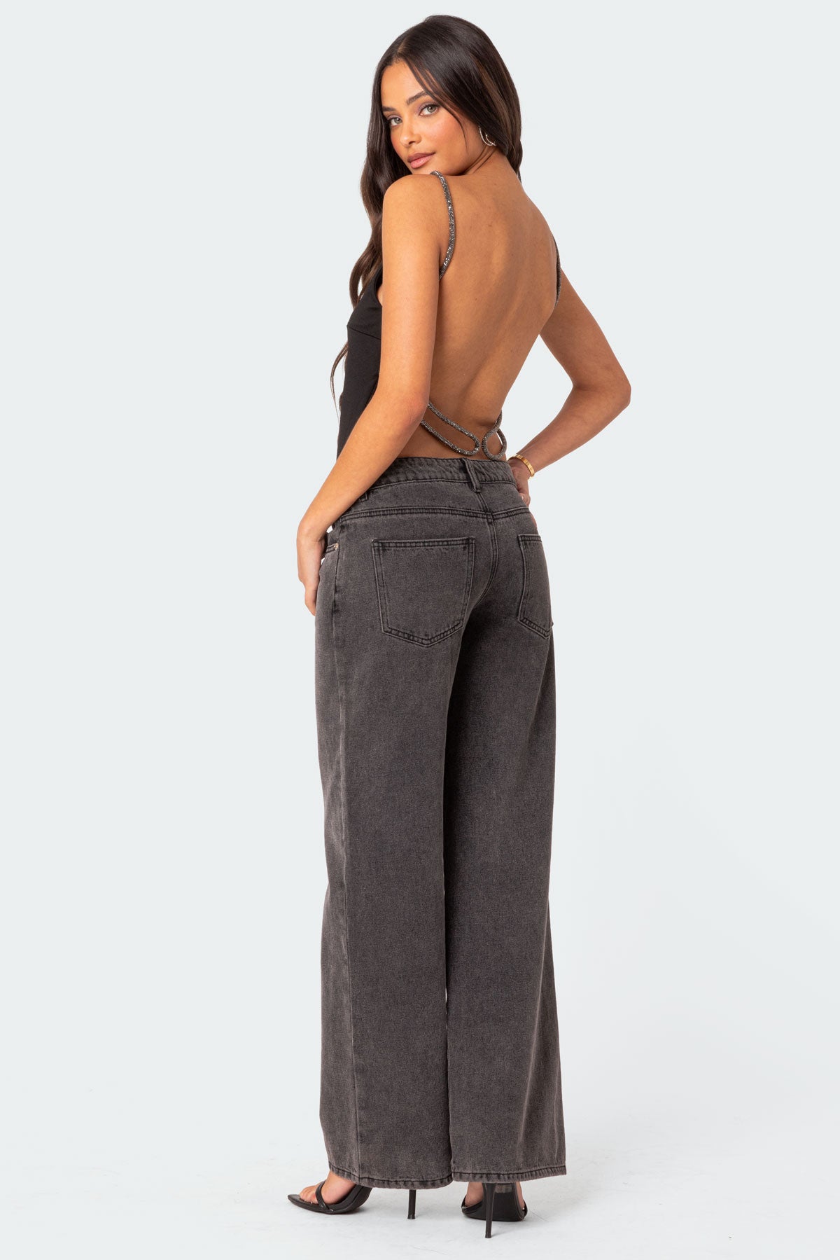 Karli Rhinestone Strap Open Back Top-Milans Time