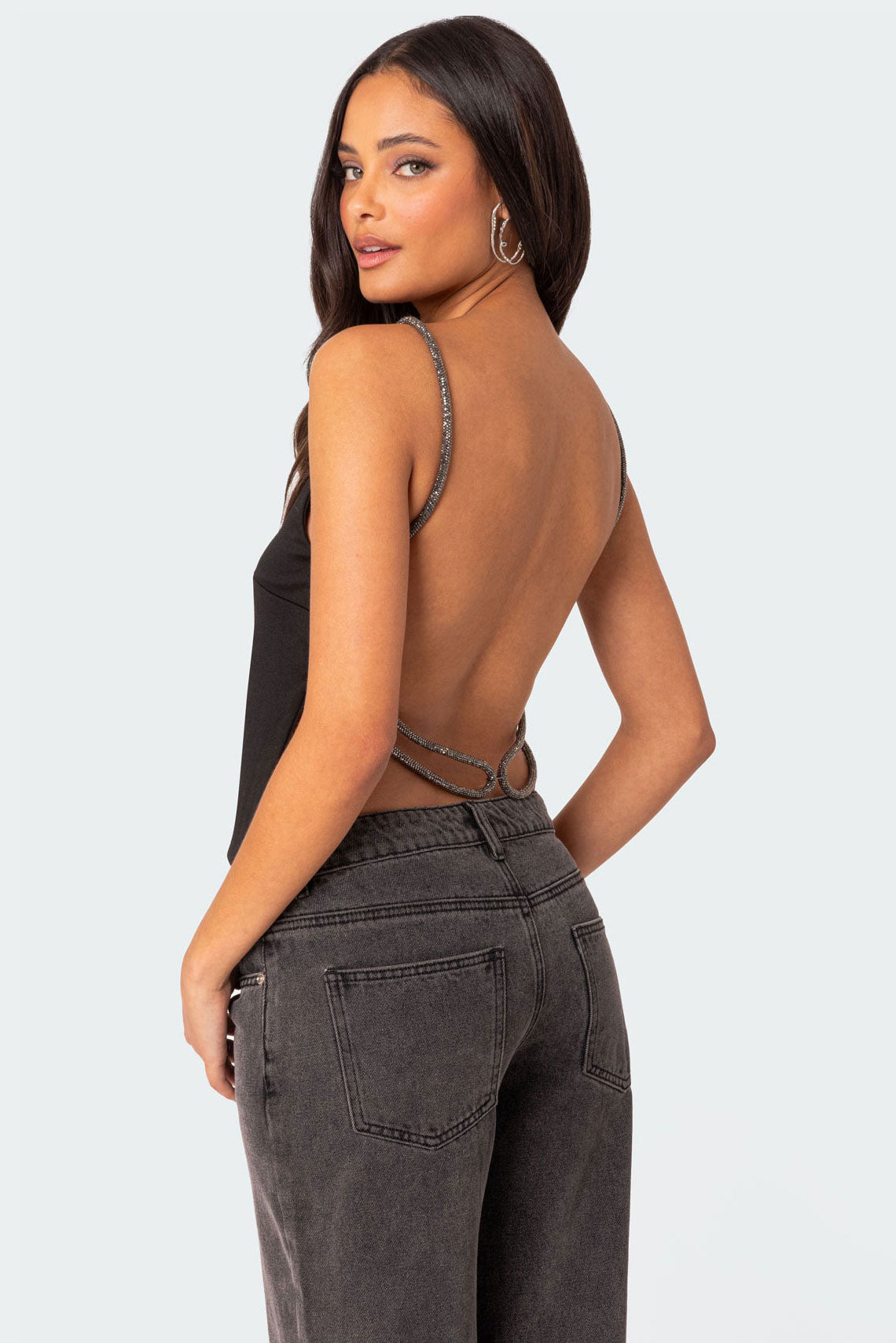 Karli Rhinestone Strap Open Back Top-Milans Time