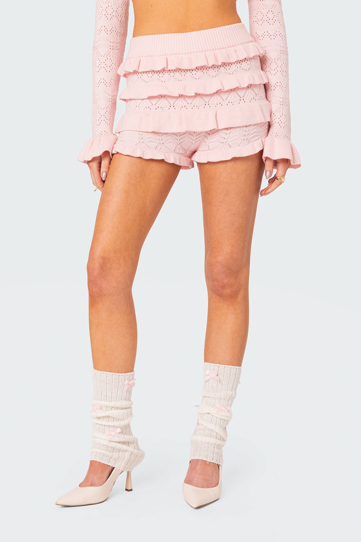 Lindsay Ruffle Knitted Shorts-Milans Time