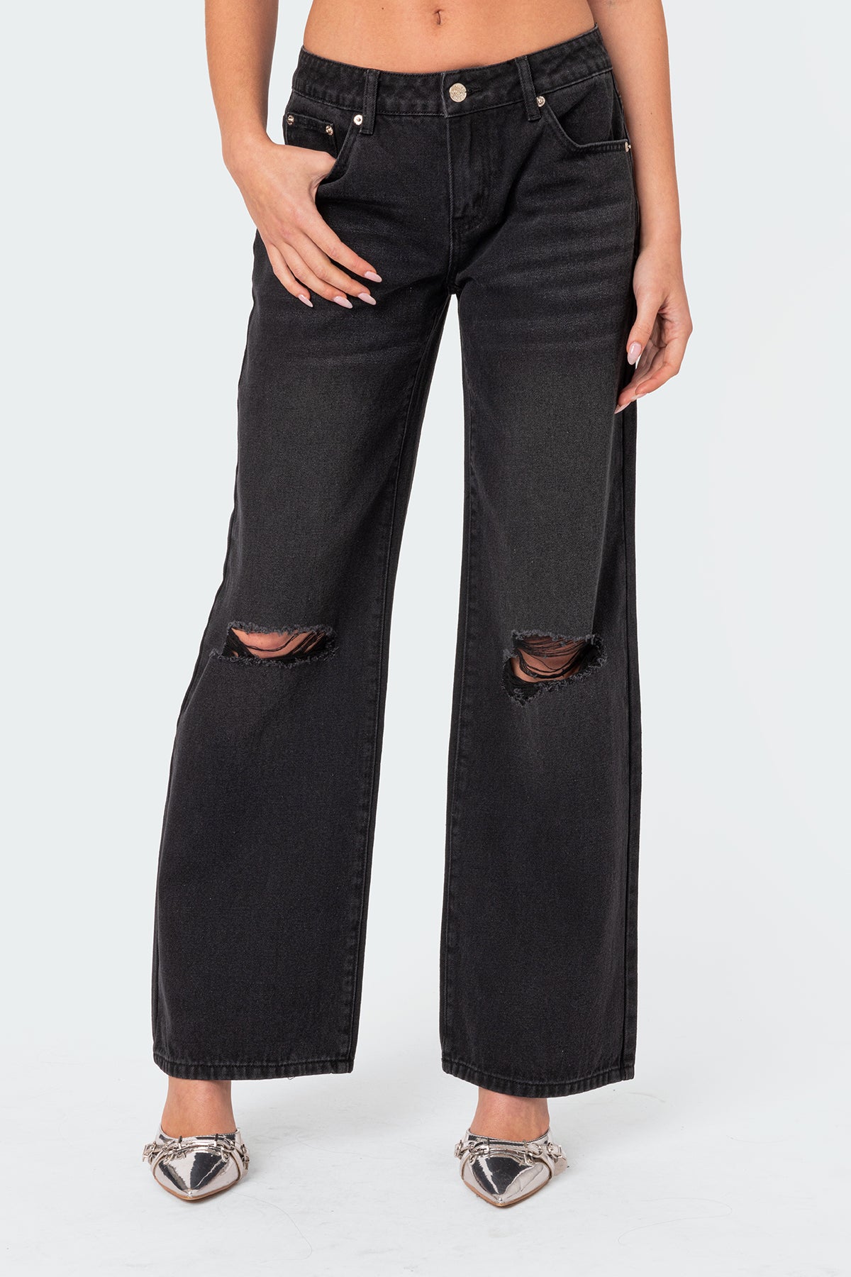 Debbie Distressed Low Rise Baggy Jeans-Milans Time