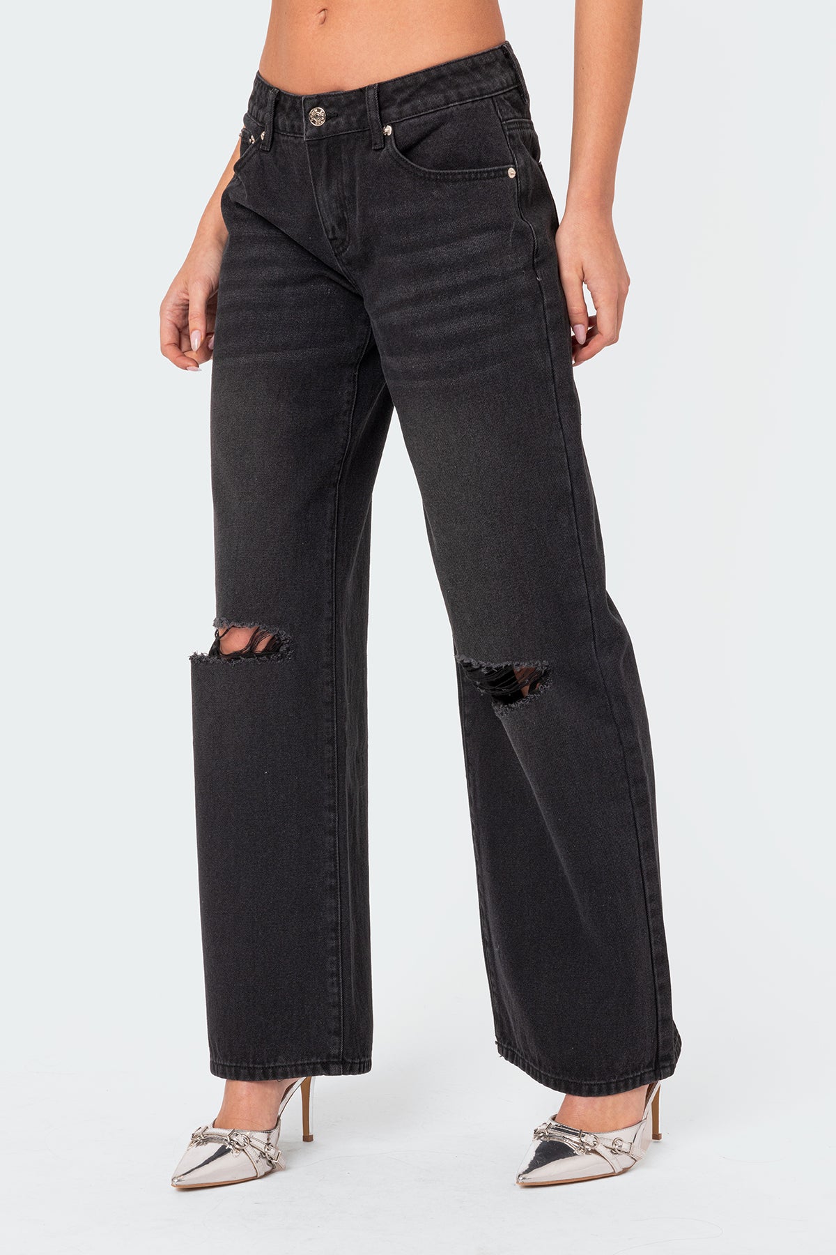 Debbie Distressed Low Rise Baggy Jeans-Milans Time