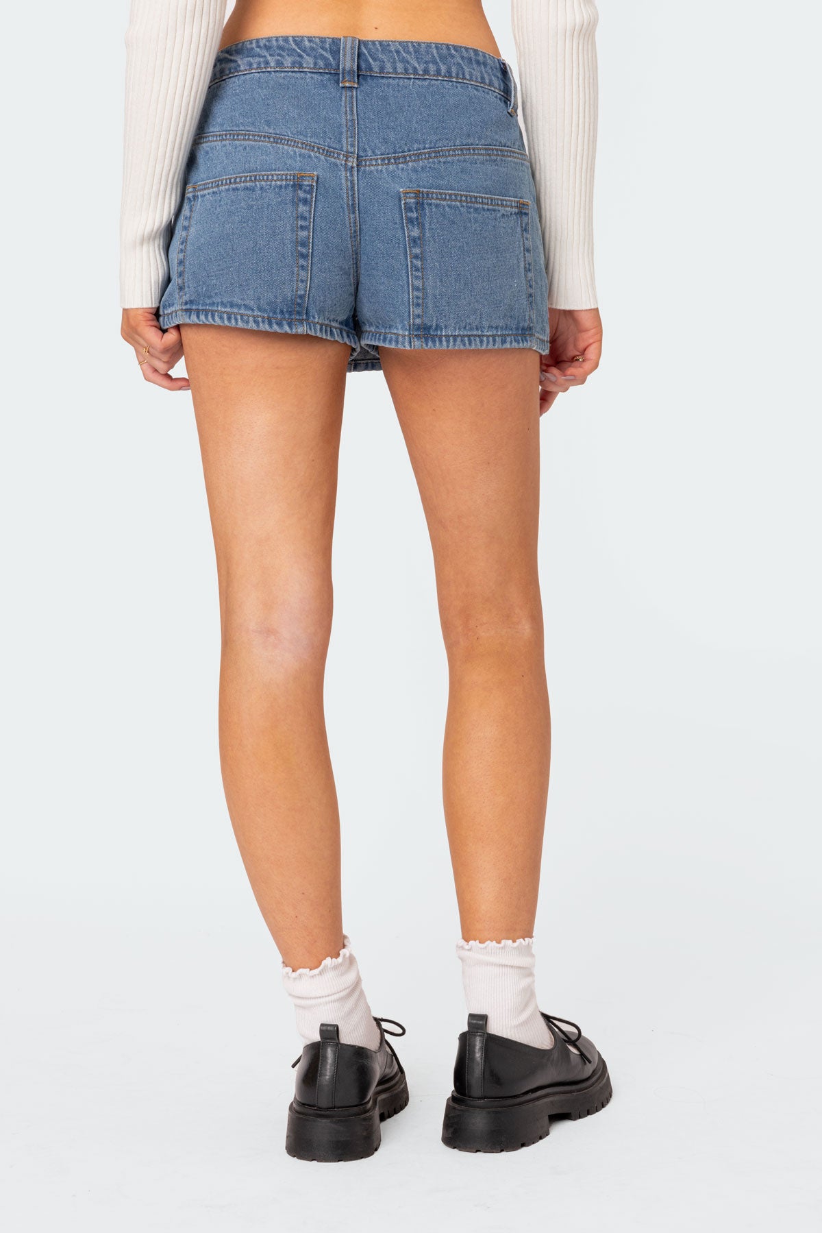 Alivia Satin Effect Bow Denim Micro Skort-Milans Time