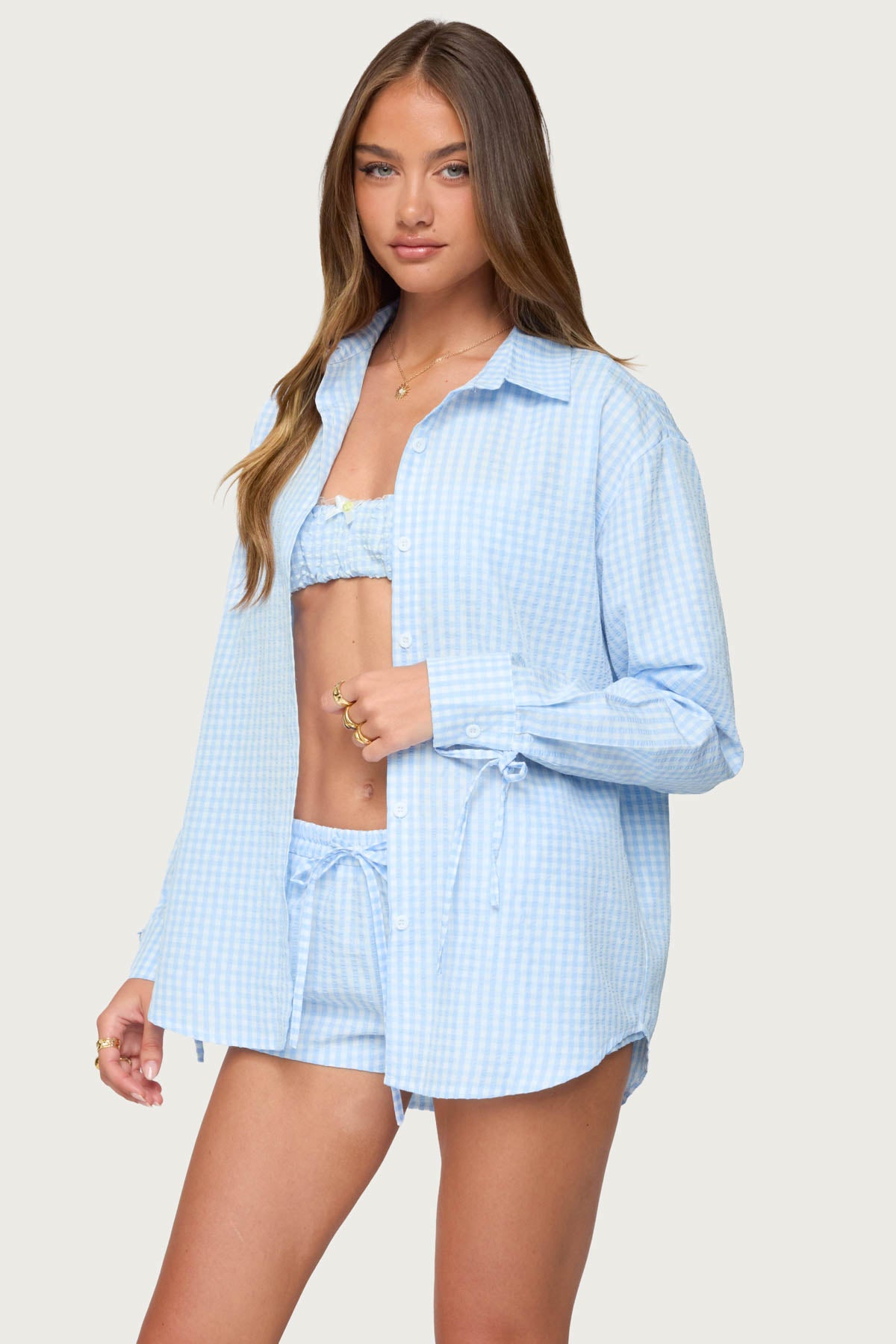 Yaffa Oversized Gingham Button Up Shirt-Milans Time