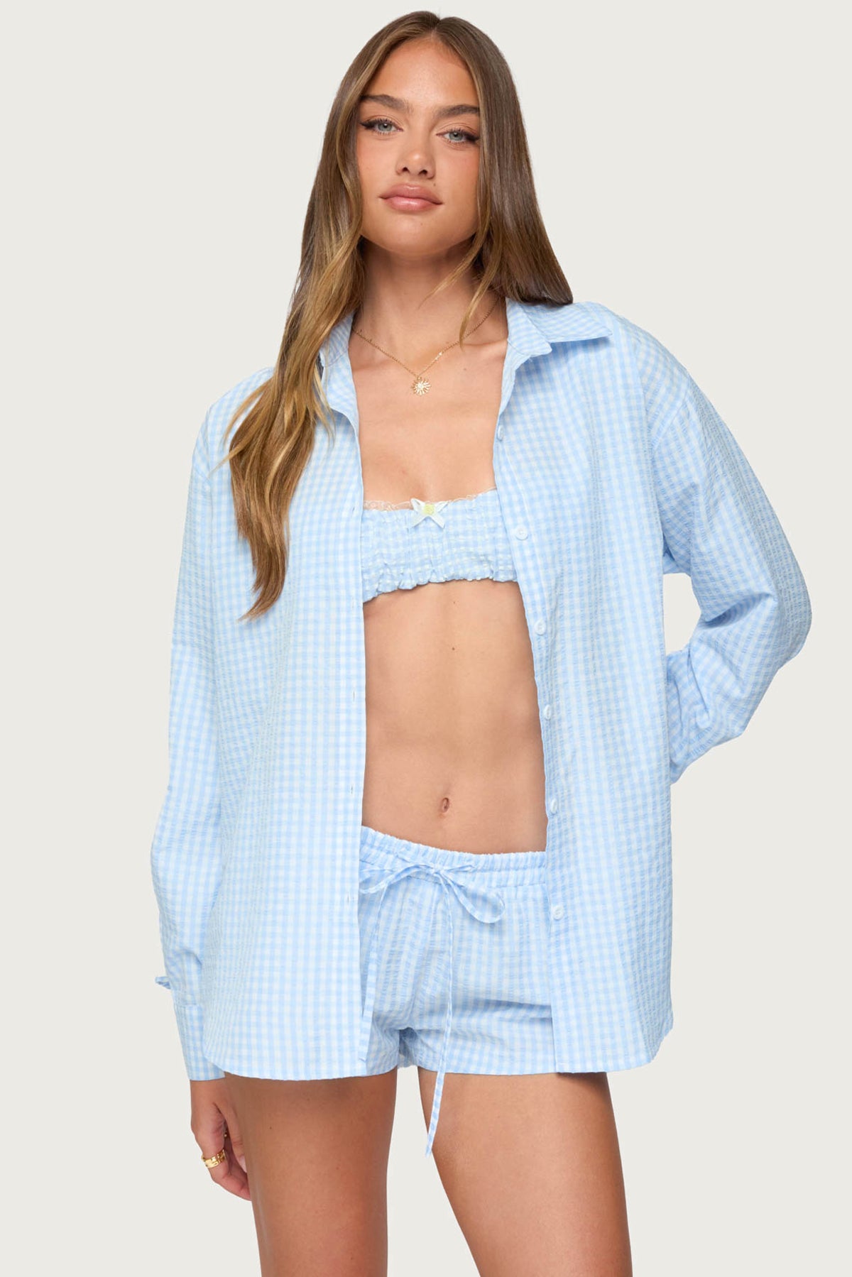Yaffa Oversized Gingham Button Up Shirt-Milans Time