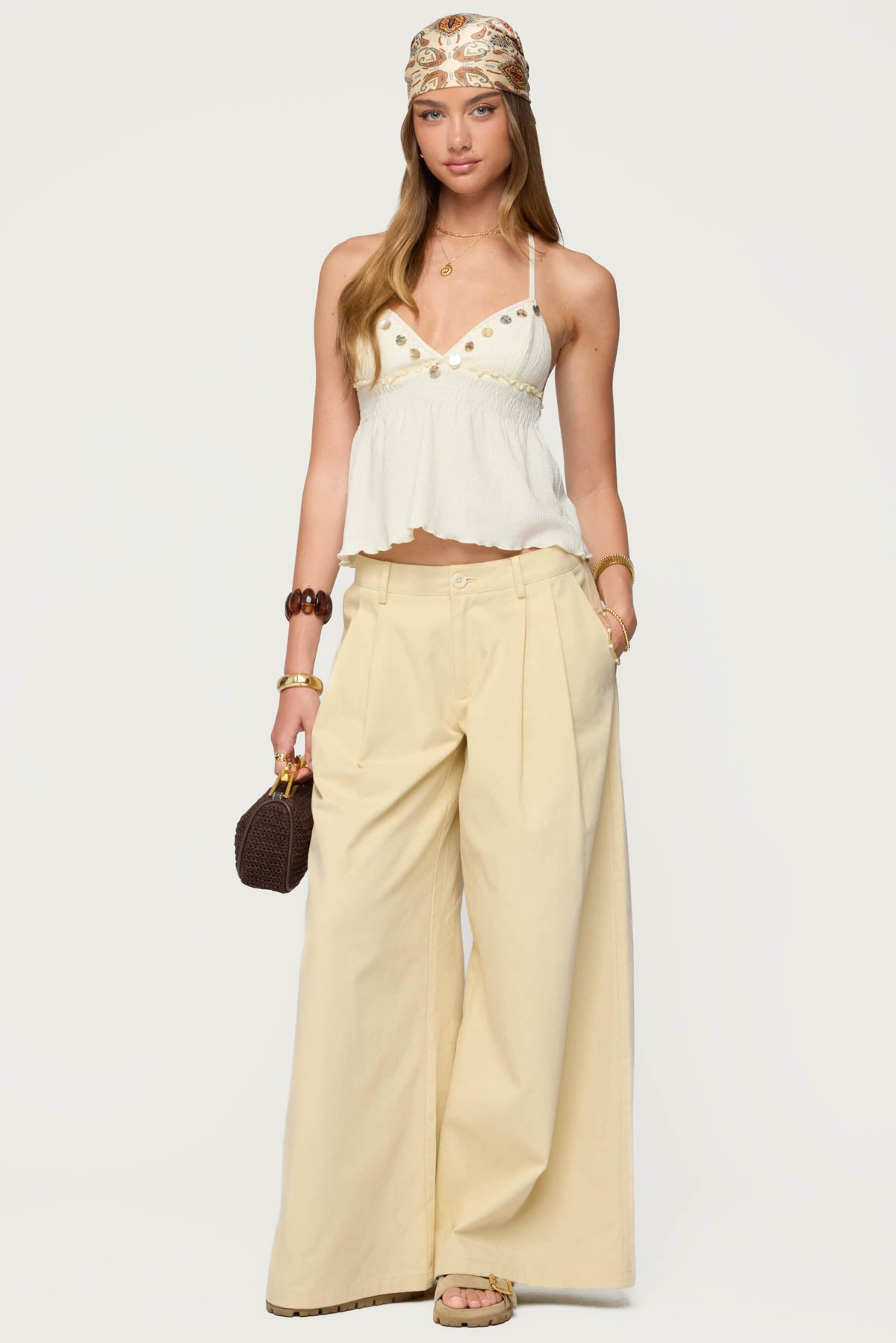 Textured Iridescent Babydoll Halter Top-Milans Time