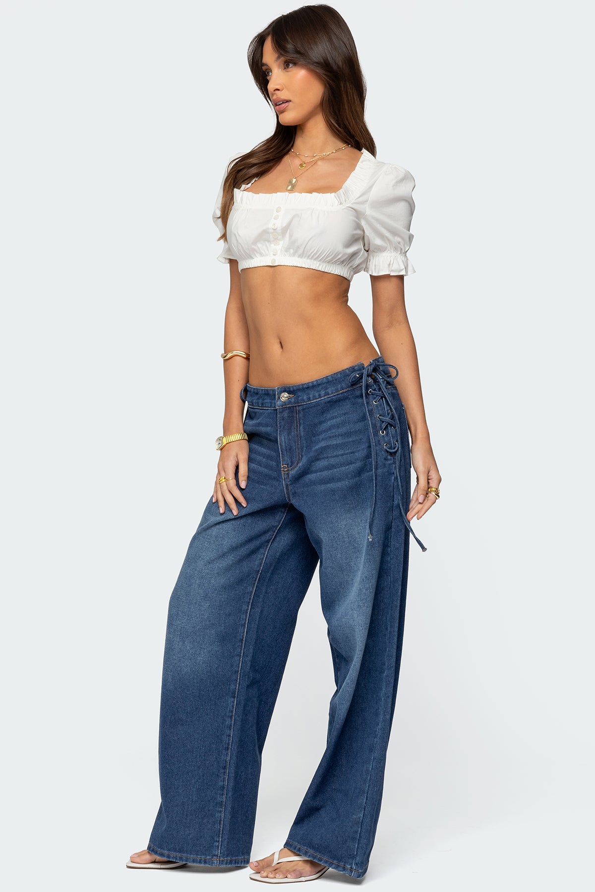 Katt Lace Up Low Rise Baggy Jeans-Milans Time