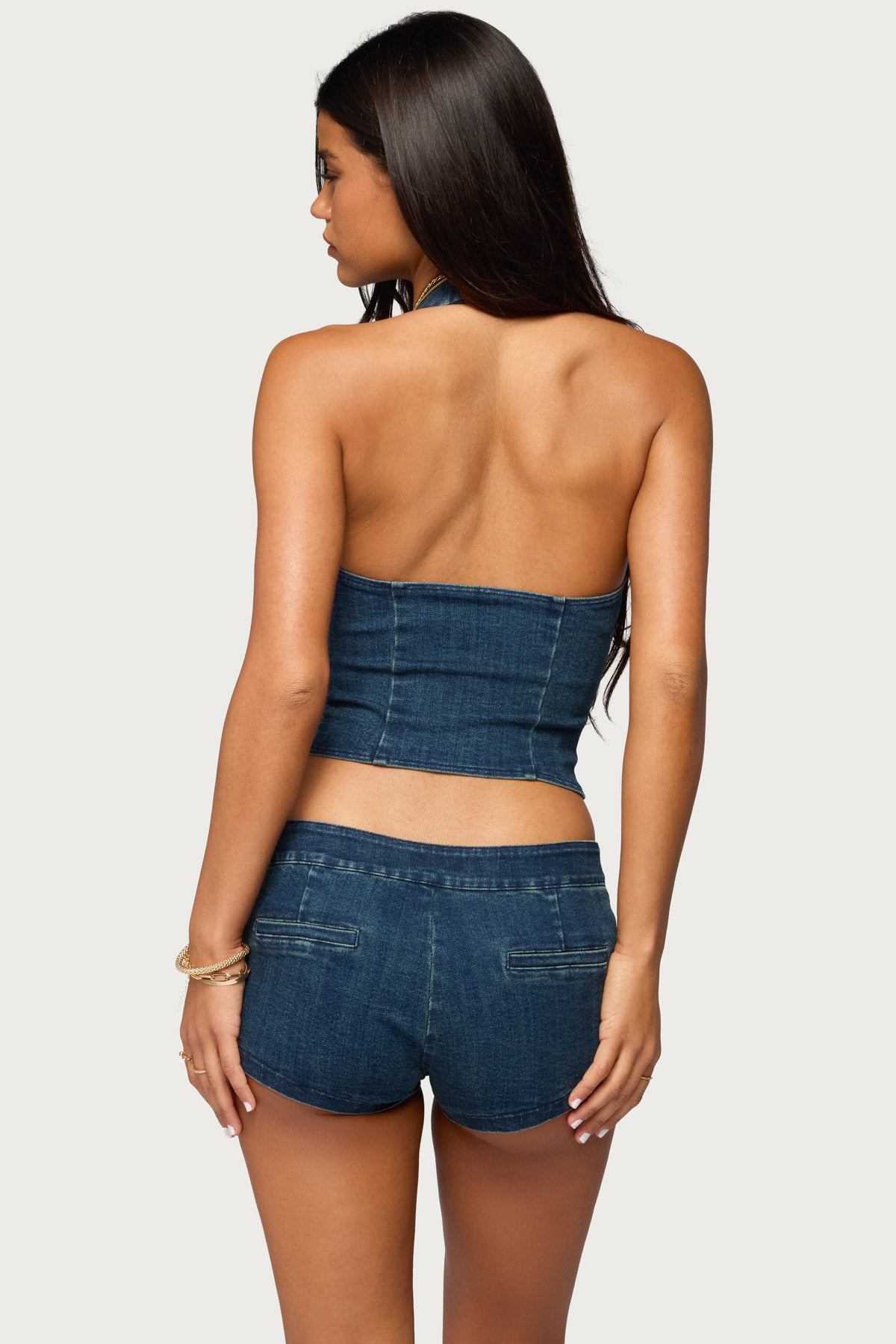 Sashe Button Up Denim Halter Top-Milans Time