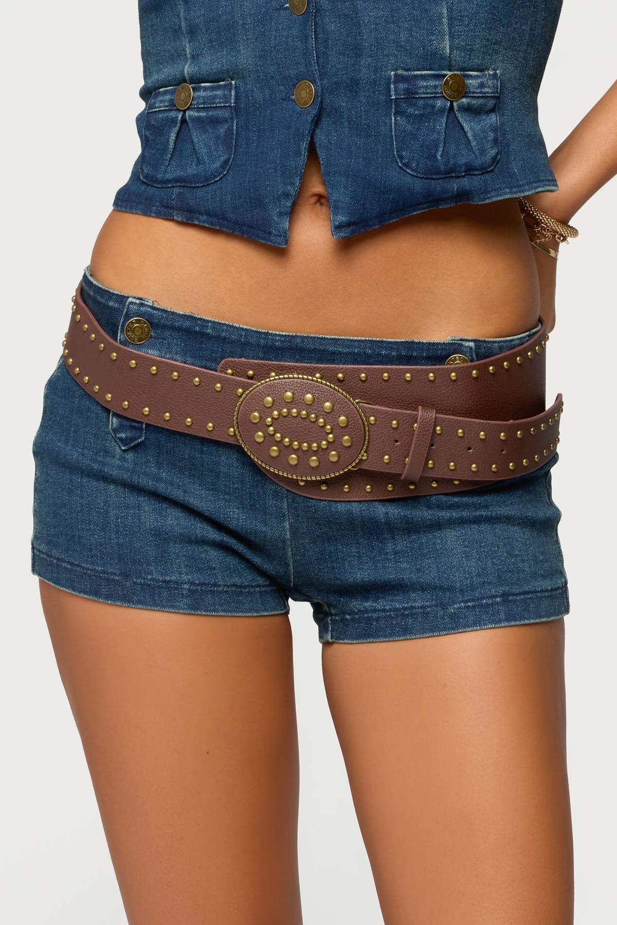 Studded Faux Leather Western Belt-Milans Time