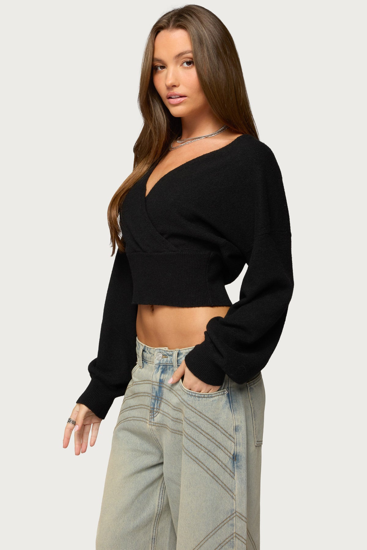 Lillia V Neck Wrap Sweater-Milans Time