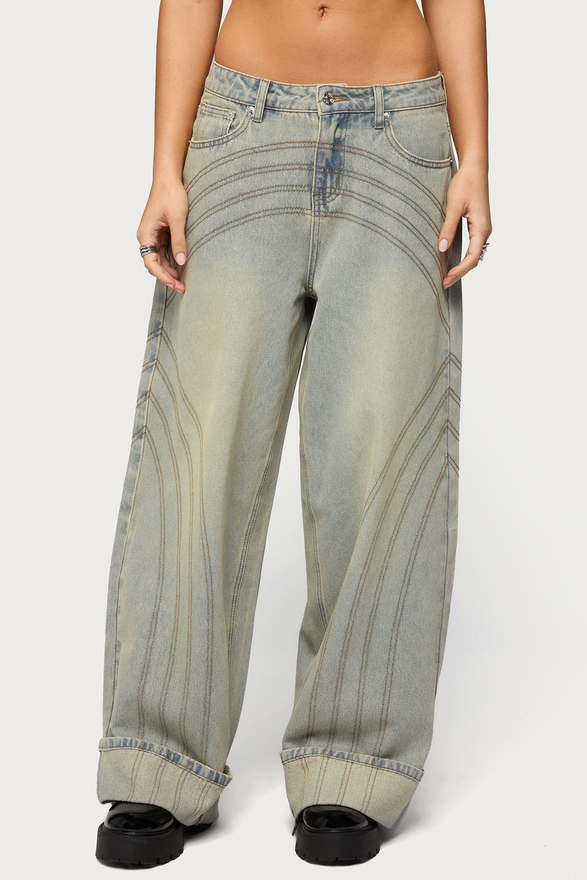 Cuffed Low Rise Baggy Jeans-Milans Time