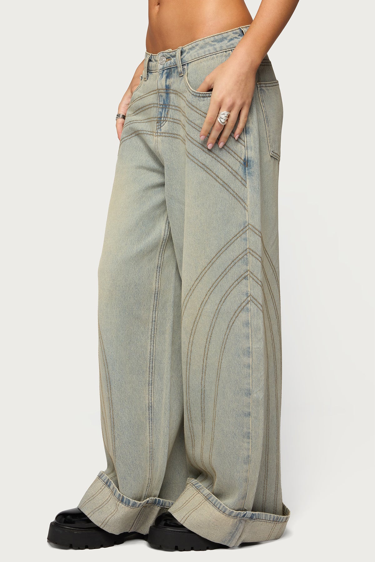 Cuffed Low Rise Baggy Jeans-Milans Time