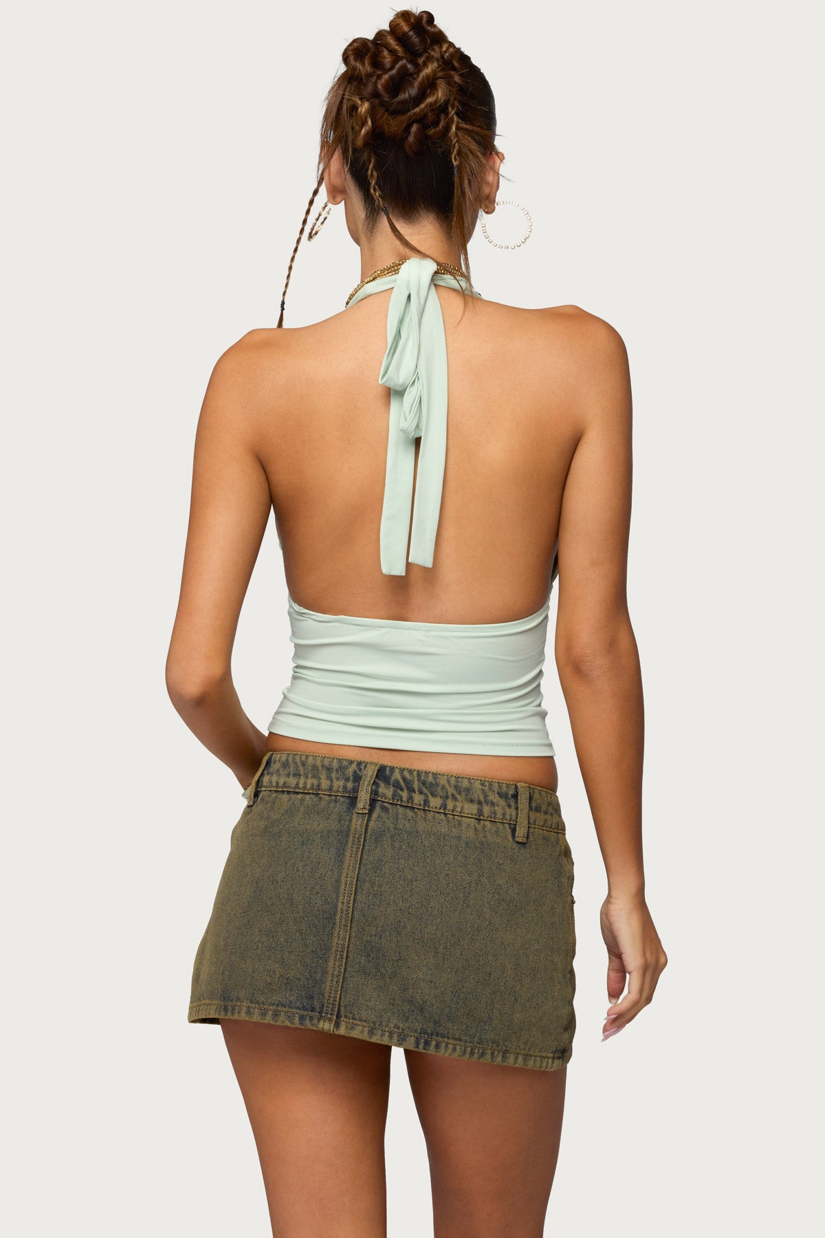 Sequin Plunge Neck Halter Top-Milans Time