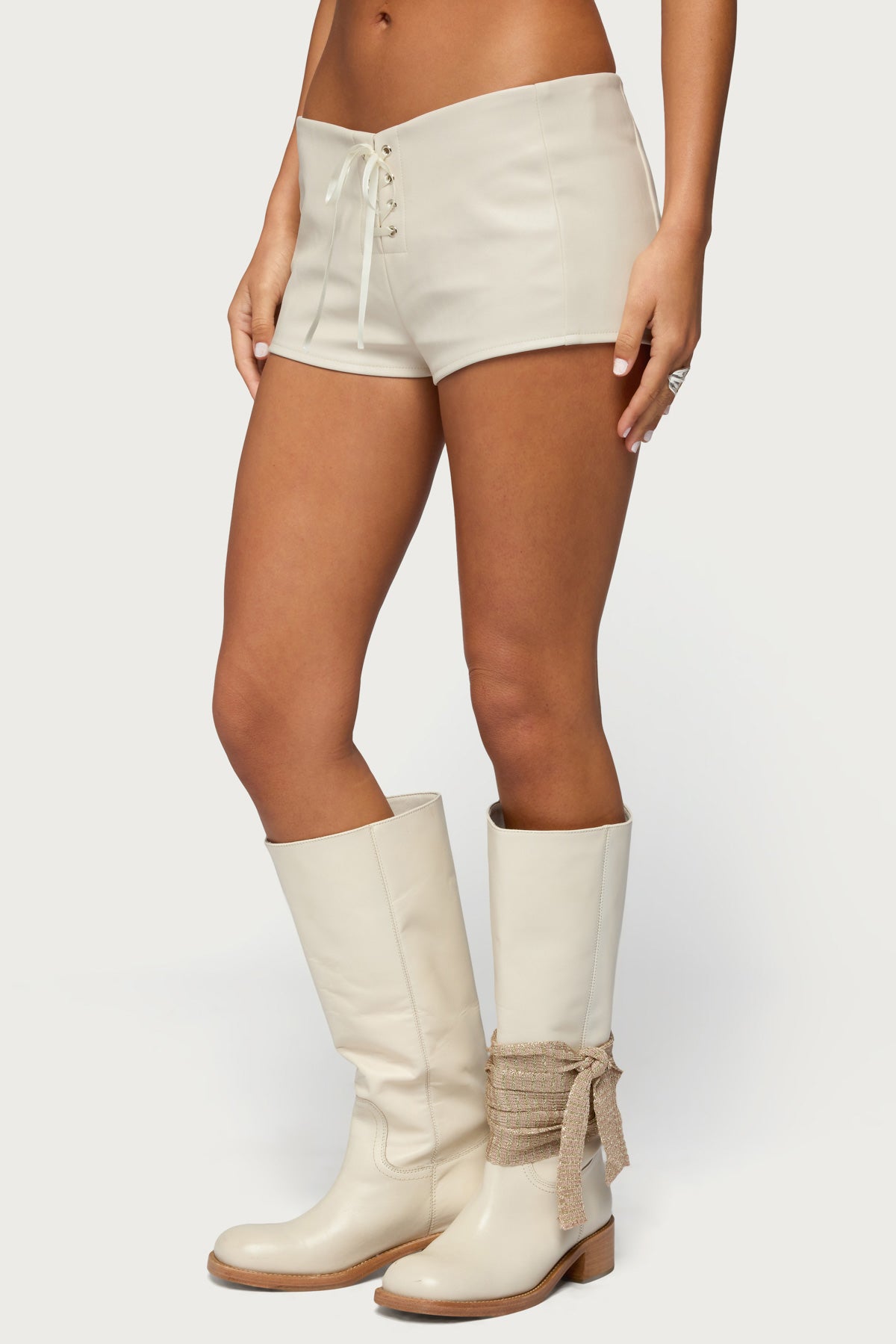 Wilde Lace Up Faux Leather Shorts-Milans Time