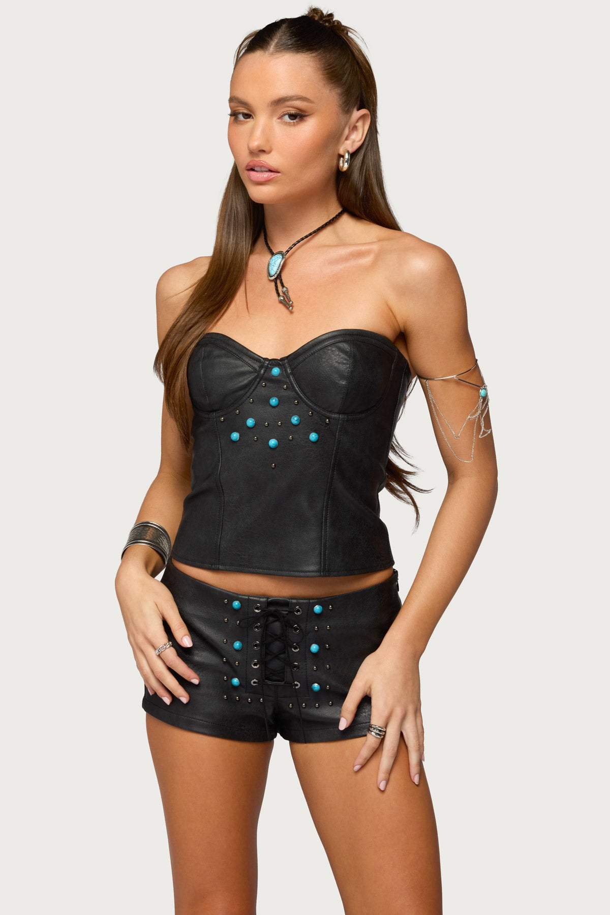 Jessica Cupped Faux Leather Strapless Top-Milans Time