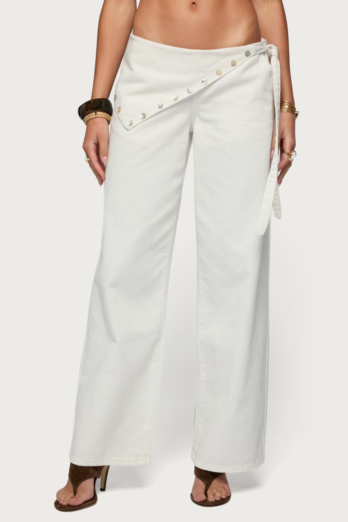 Button Foldover Low Rise Baggy Jeans-Milans Time