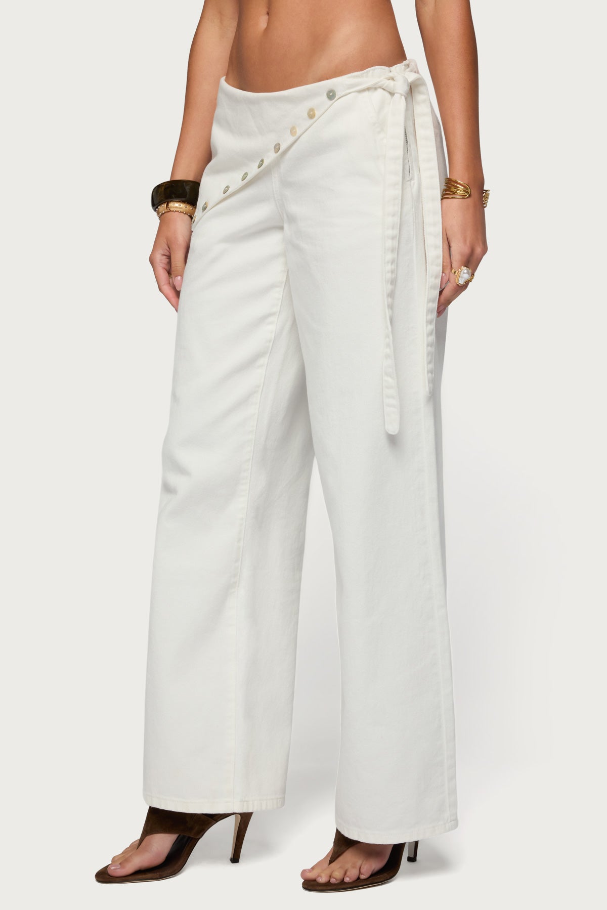 Button Foldover Low Rise Baggy Jeans-Milans Time