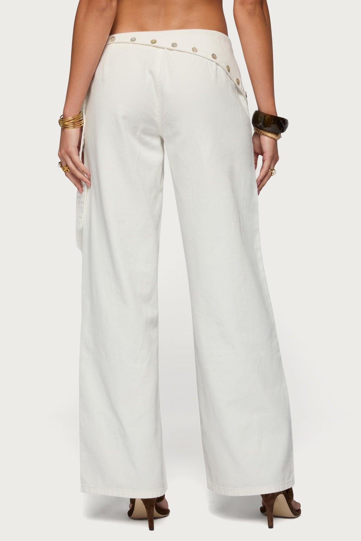 Button Foldover Low Rise Baggy Jeans-Milans Time