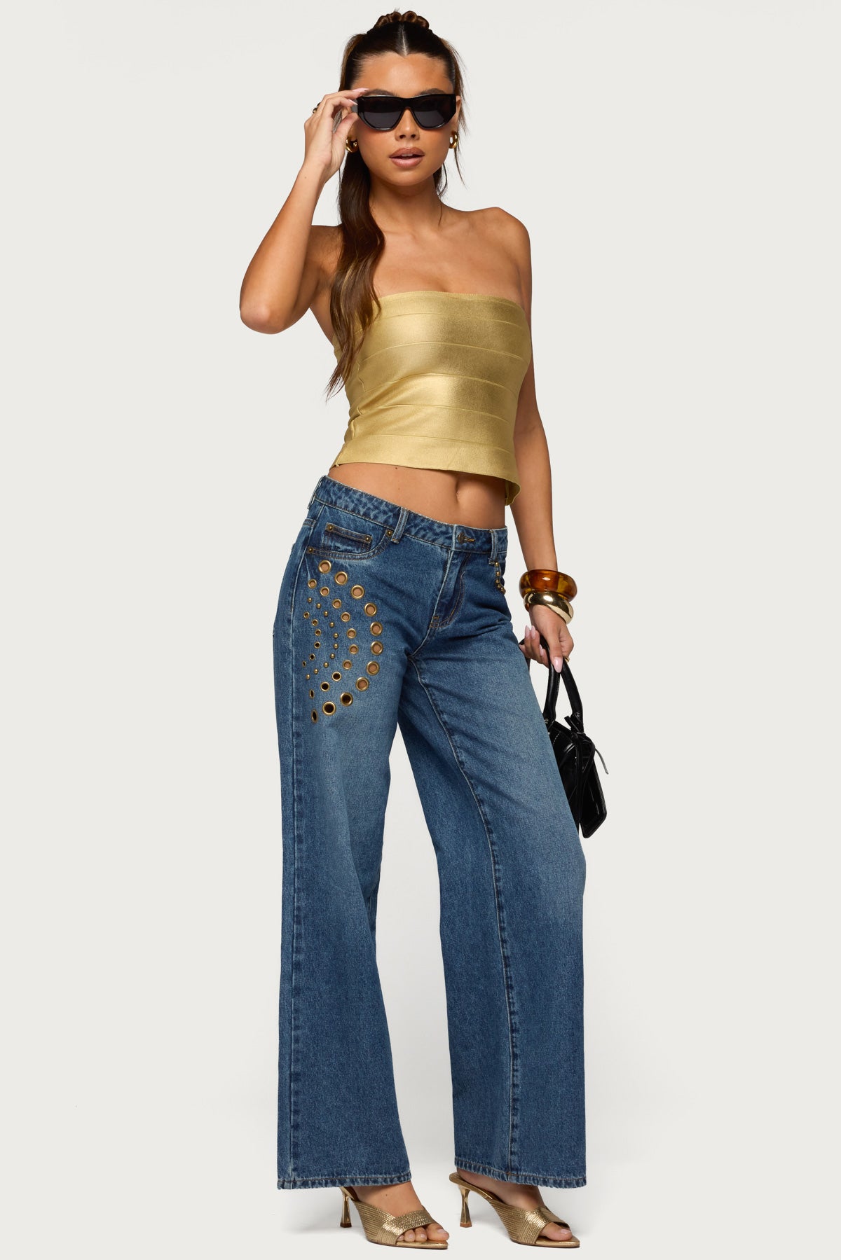 Monika Stud & Grommet Low Rise Baggy Jeans-Milans Time