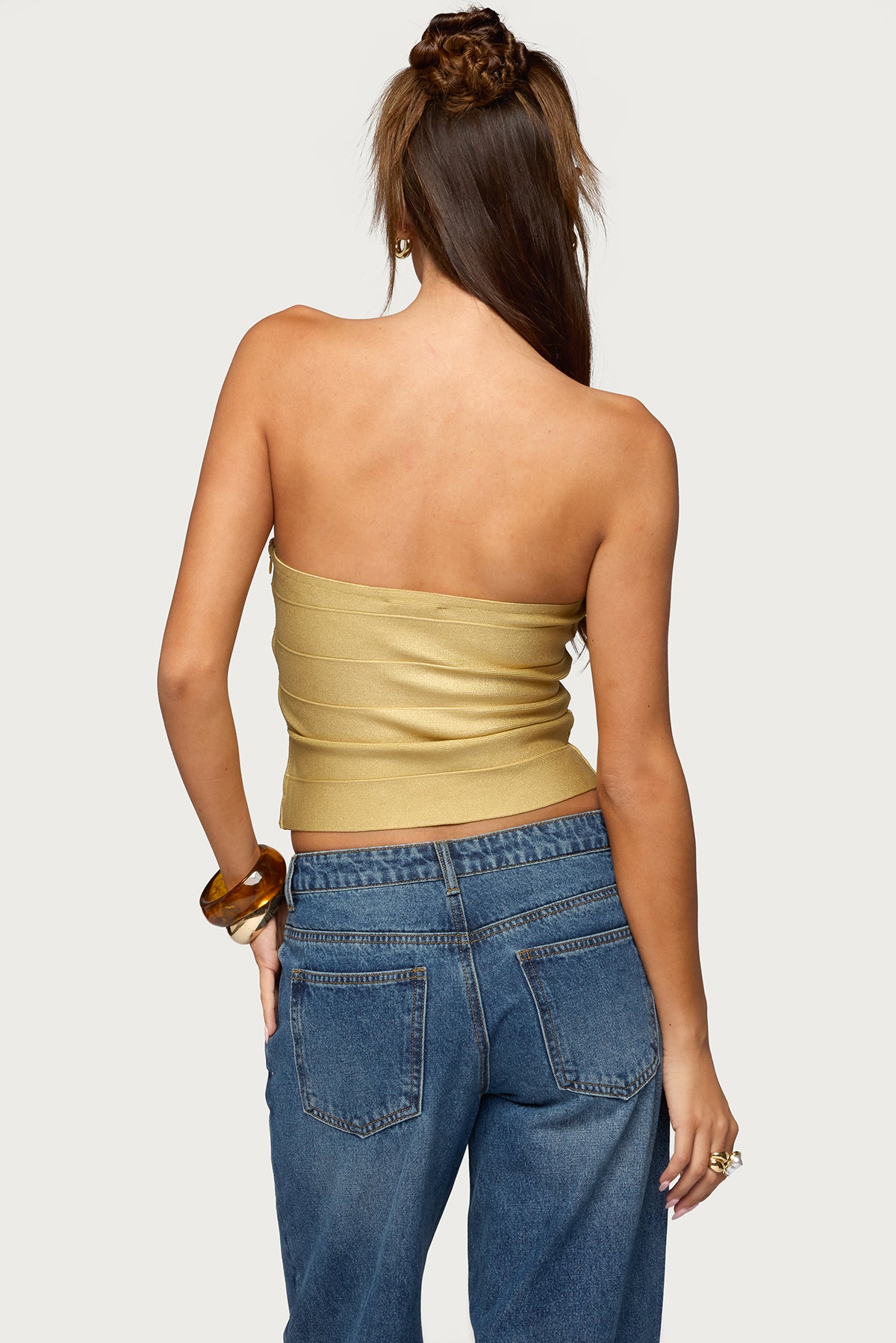 Cecilea Metallic Knit Bandage Tube Top-Milans Time