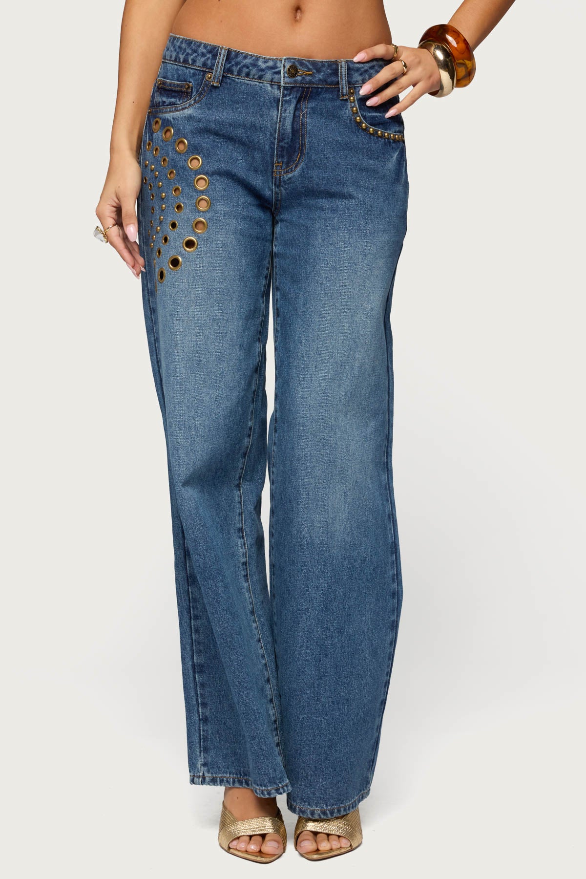 Monika Stud & Grommet Low Rise Baggy Jeans-Milans Time