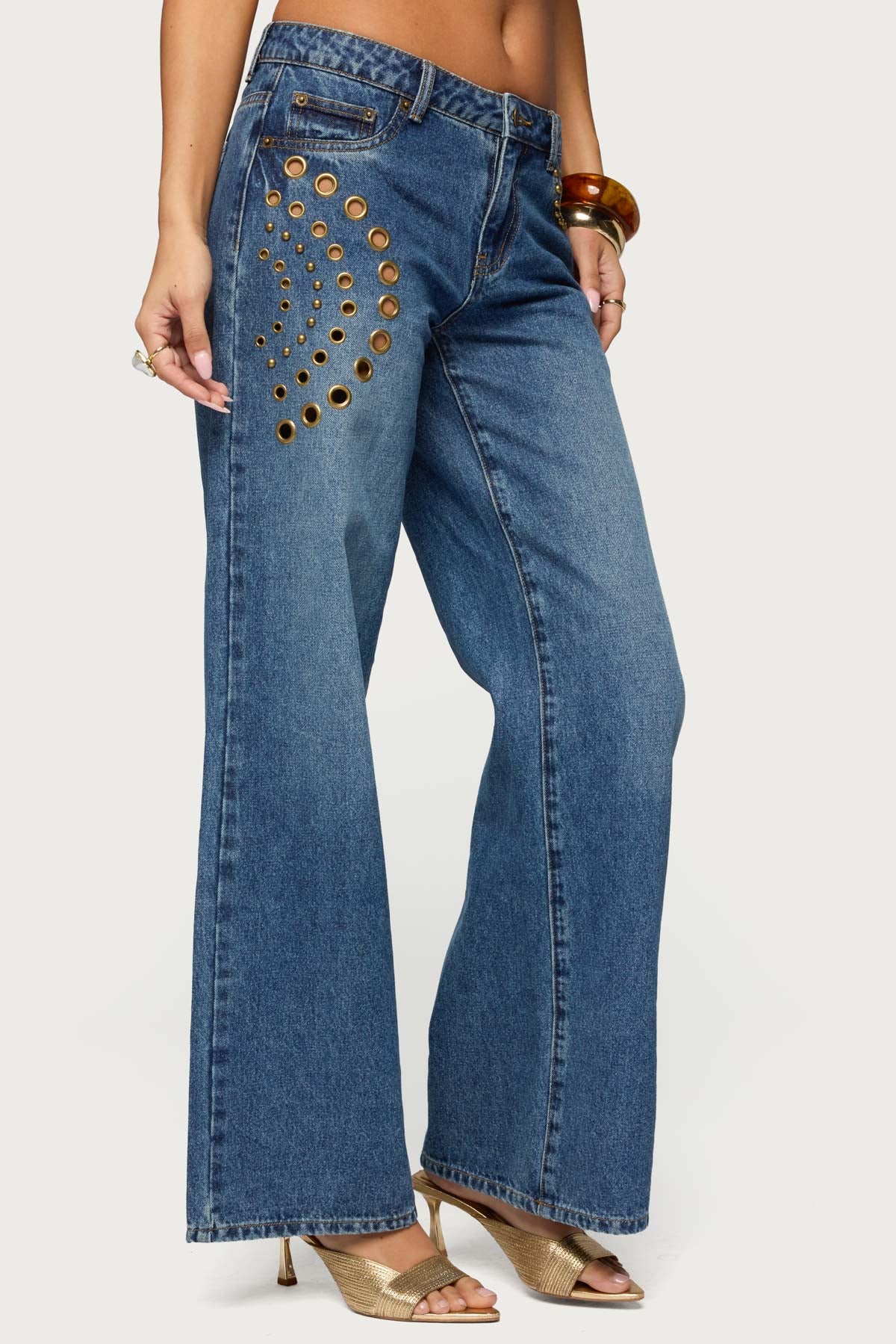 Monika Stud & Grommet Low Rise Baggy Jeans-Milans Time