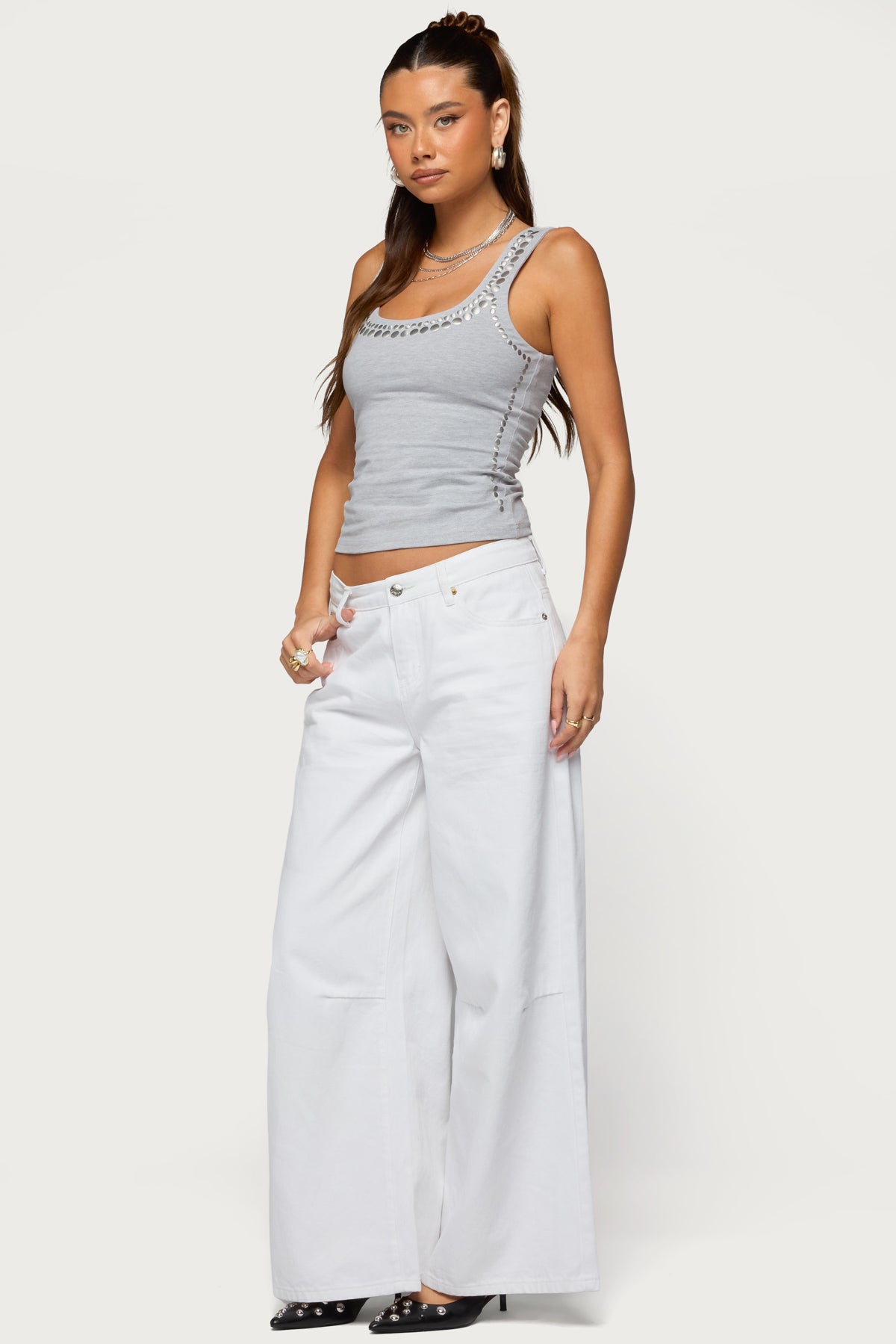 Studded Built In Bra Tank Top-Milans Time