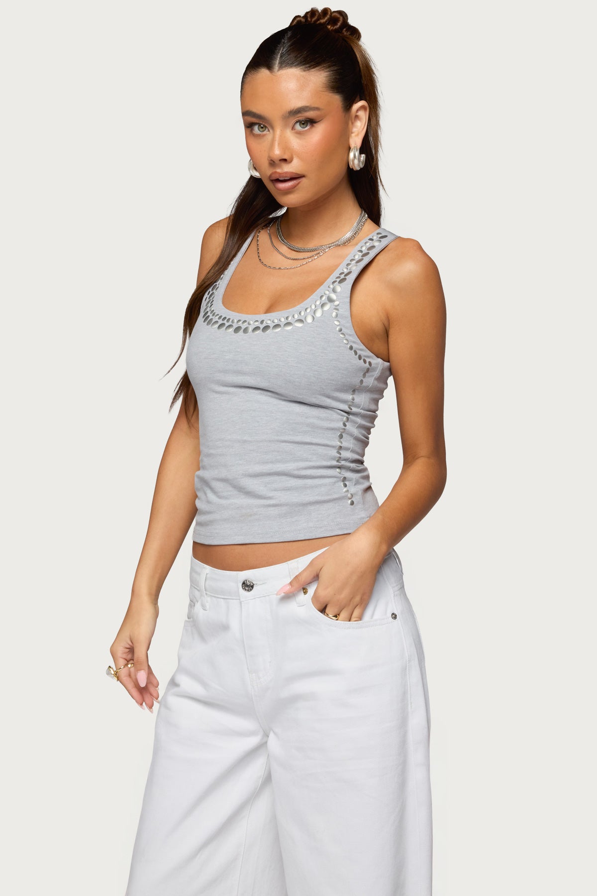 Studded Built In Bra Tank Top-Milans Time