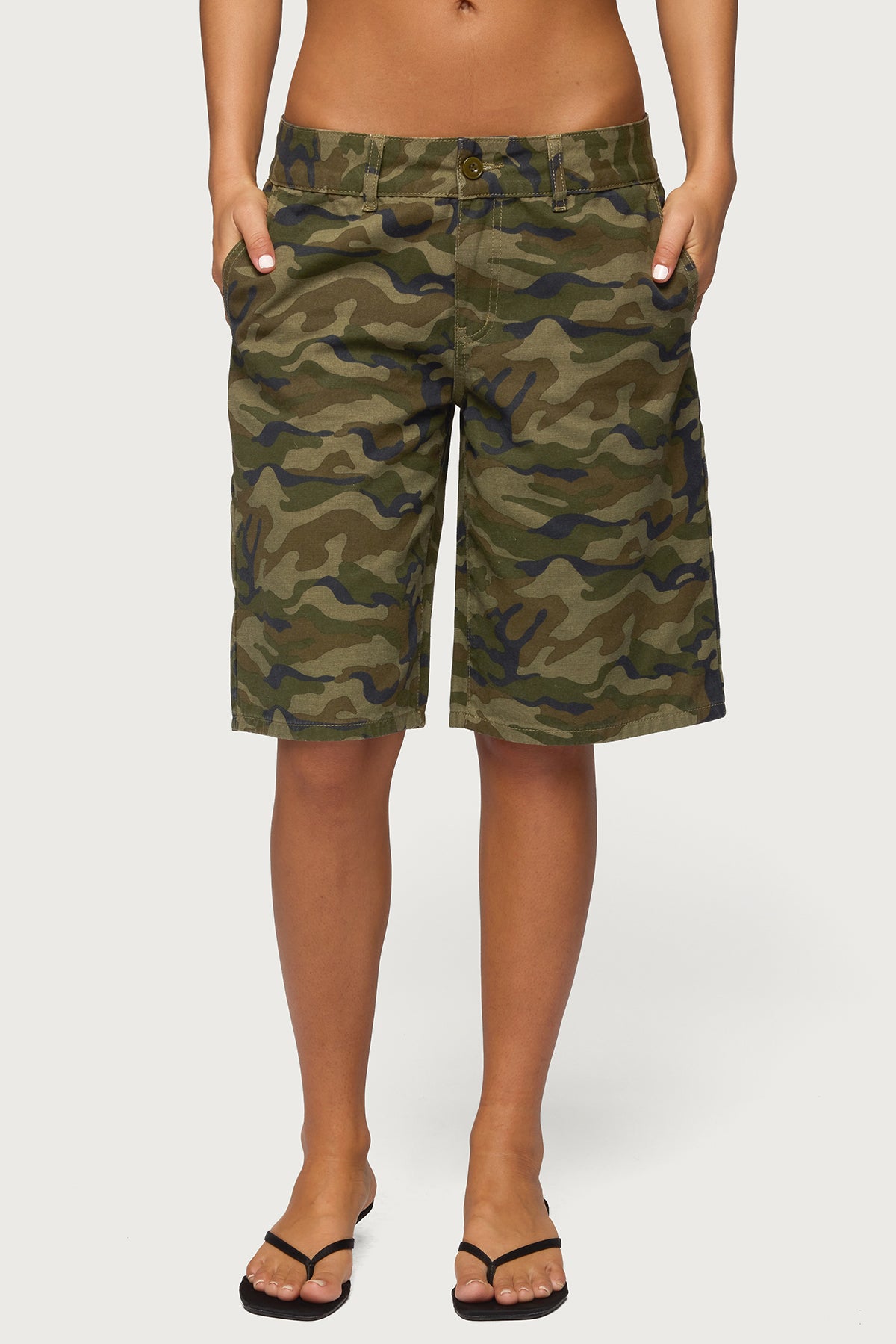 Camo Denim Low Rise Bermuda Shorts-Milans Time