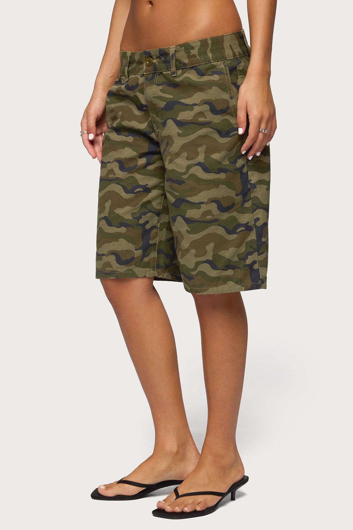 Camo Denim Low Rise Bermuda Shorts-Milans Time
