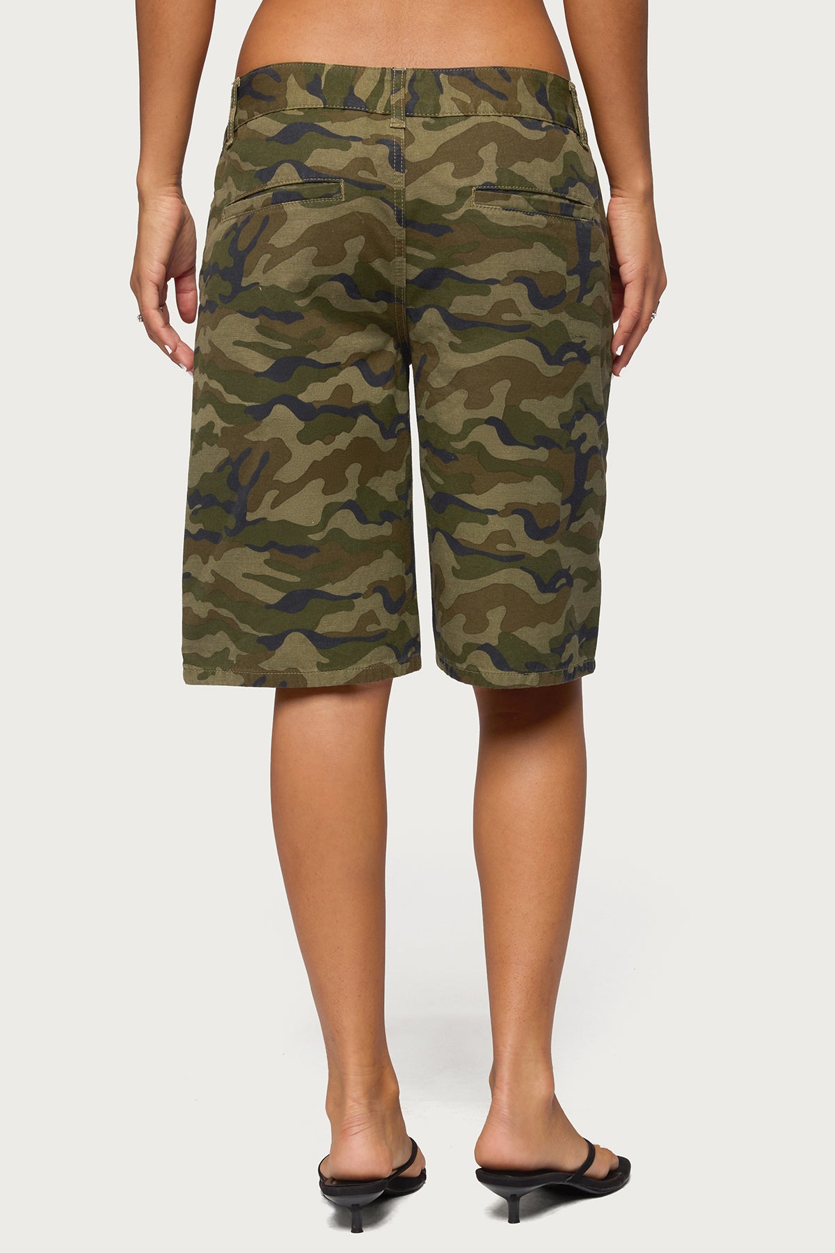 Camo Denim Low Rise Bermuda Shorts-Milans Time