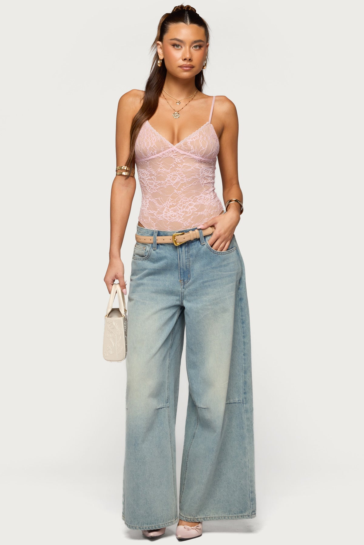 Nolyn Sheer Lace V Neck Bodysuit-Milans Time